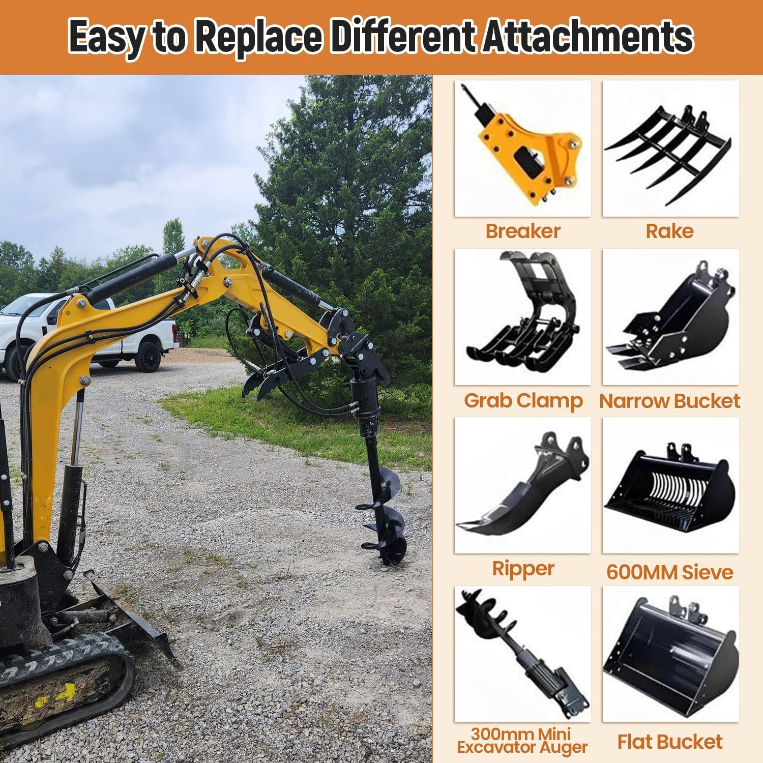 300mm Diameter Auger Drill for 0.8Ton-1.5Ton Mini Excavators with Hoses and Pins Used for Digging Holes, Built for Tough Jobs