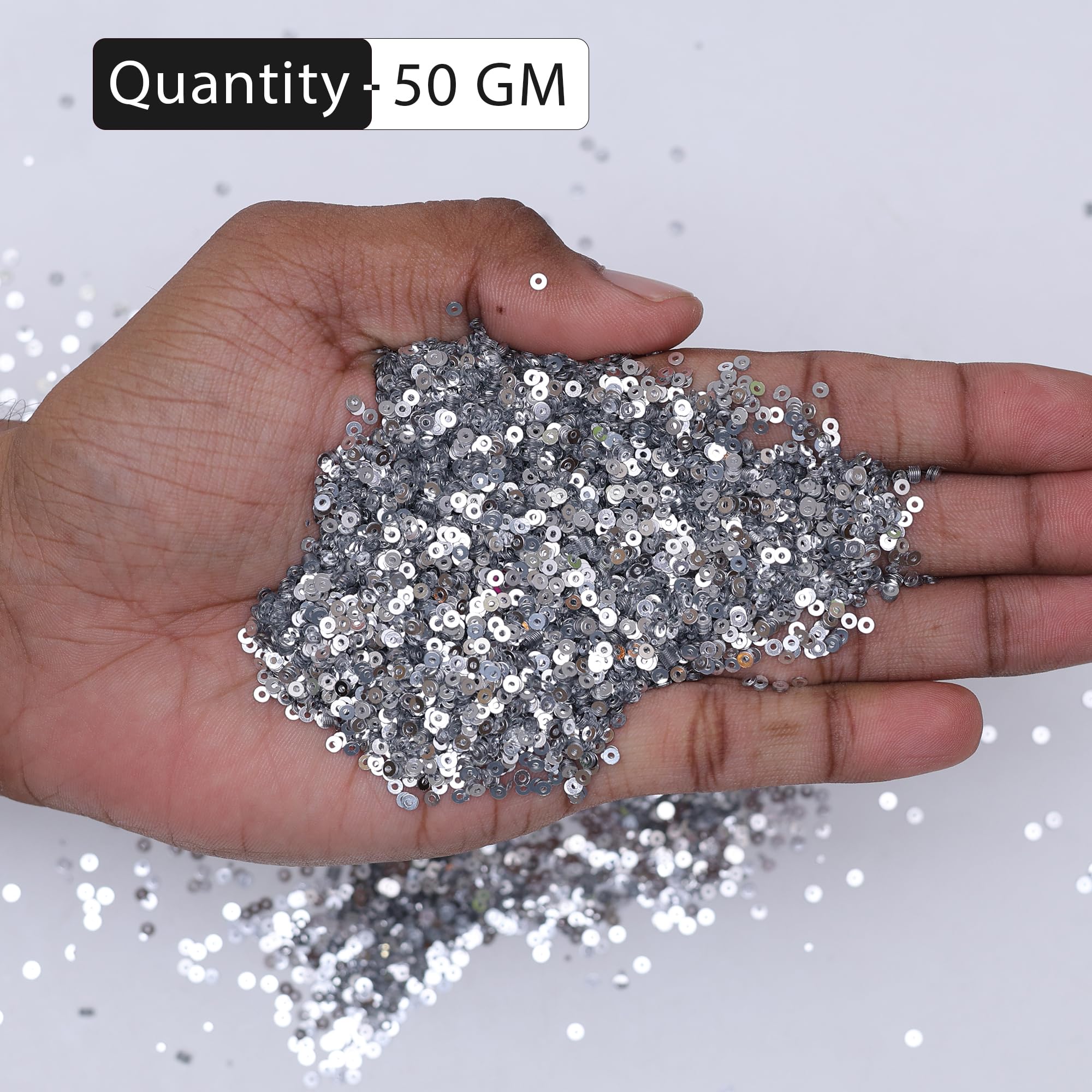 Embroiderymaterial 2.5MM Crystal Finish Sequins Sitara for Craft, Embroidery, and Jewellery Making (Silver, 50 Gram) 2