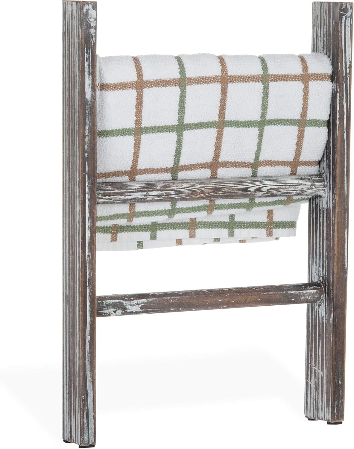 MyGift 16 Inch Rustic Torched Wood Towel Ladder for Kitchen Countertop, Hand Towel Stand Rack