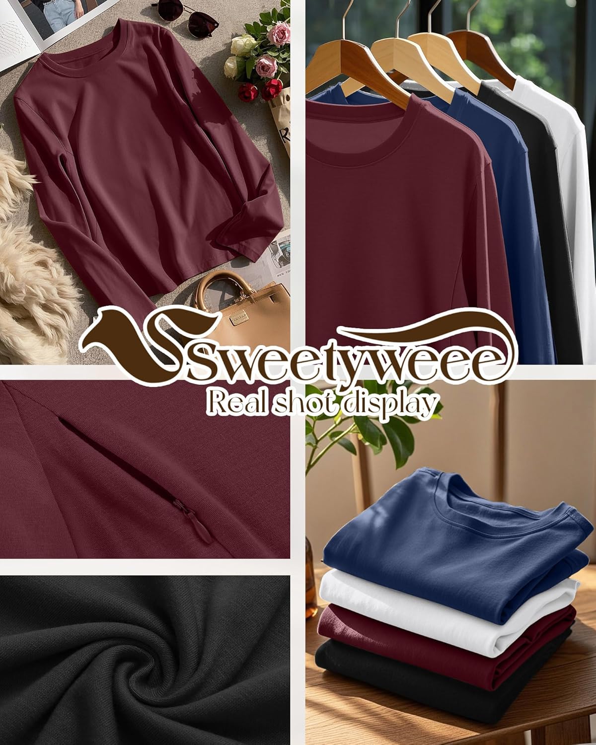 4 Pack Women's Nursing Breastfeeding Tops, Long Sleeve Maternity Shirts Loose Fit Hidden Zipper Pregnancy Clothes - Image 4