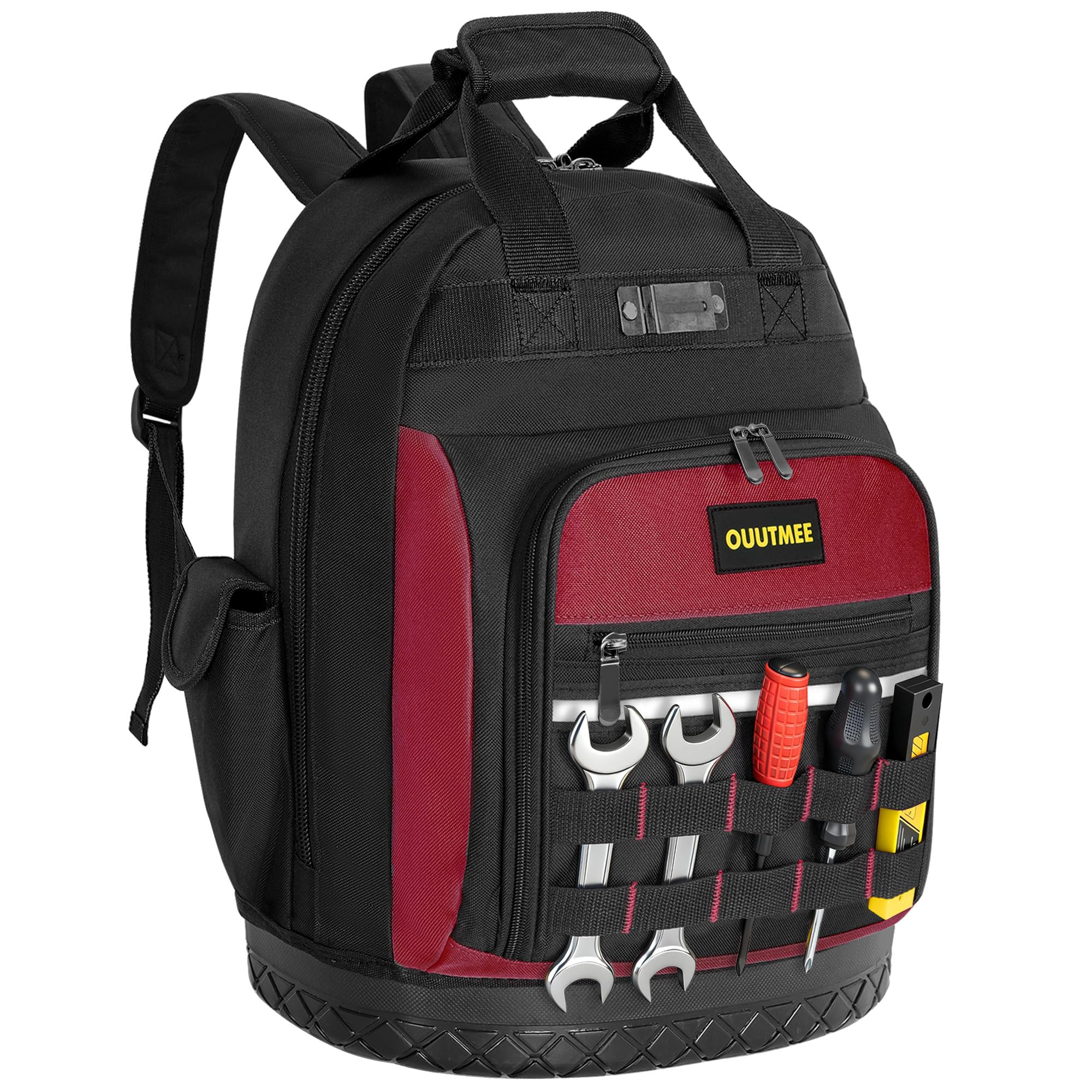 FREEAMG Tool Backpack, Electrician Backpack with Multi-Use Pockets, Heavy Duty Tool Bag with ABS Reinforced Base, Water-Resistant Tool Bag for Electricians & Construction(Red)