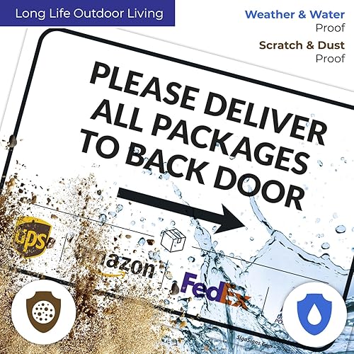 Vista 295 de Cartel de entrega del paquete, letrero de instrucciones de entrega, 10 x 7 pulgadas, aluminio 040 libre de óxido, resistente a la decoloración