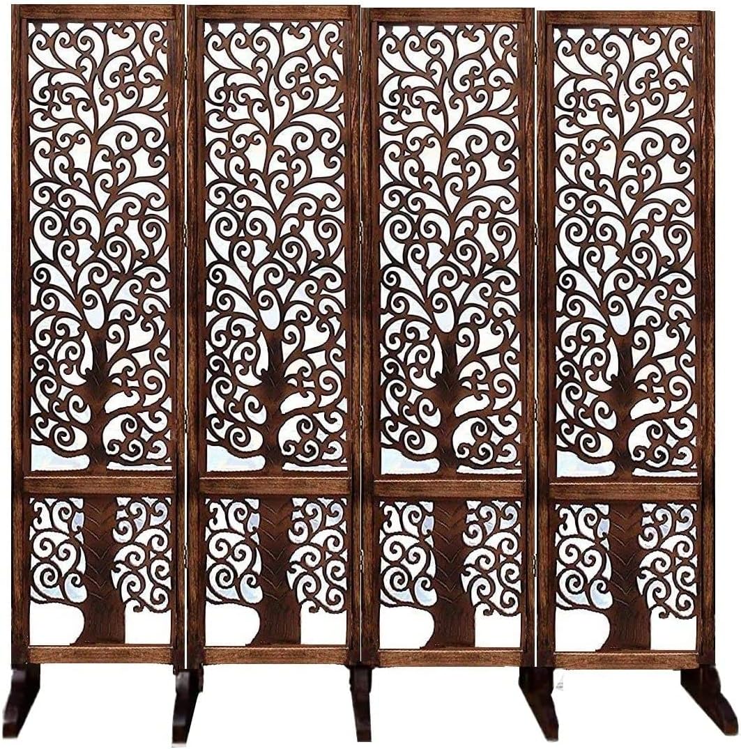 Artesia Wooden Room Partition with Stand for Living Rooms/Wood Screens Separator & Room Divider 4 Panels for Living Room/Bedroom/Office/Restaurants(Brown) (4 Panel - 80 X 72 in)