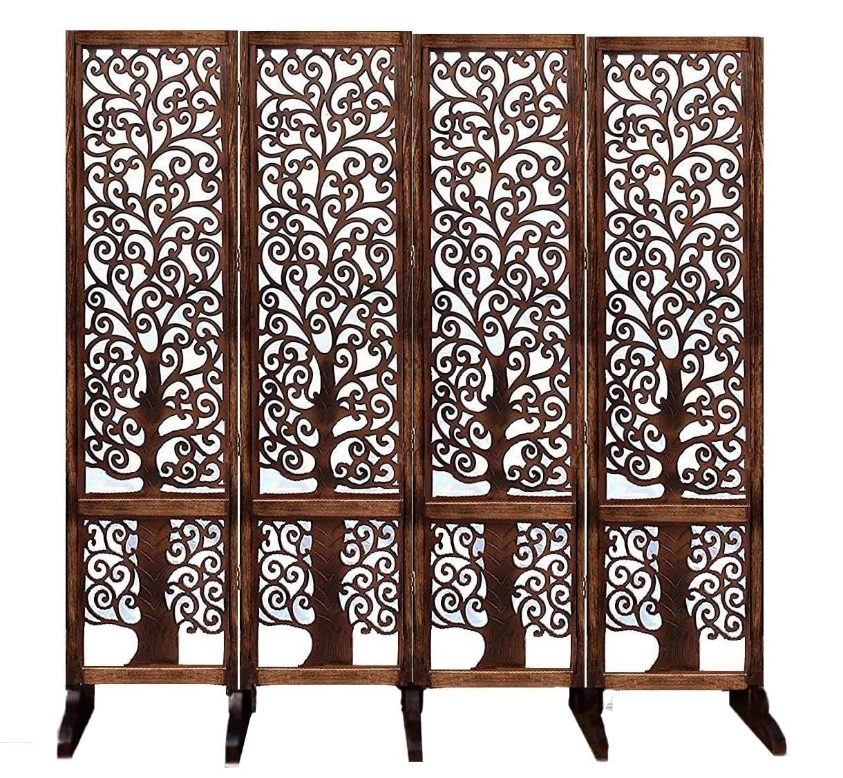 Artesia Wooden Room Partition with Stand for Living Rooms/Wood Screens Separator & Room Divider 4 Panels for Living Room/Bedroom/Office/Restaurants(Brown) (4 Panel - 80 X 72 in)