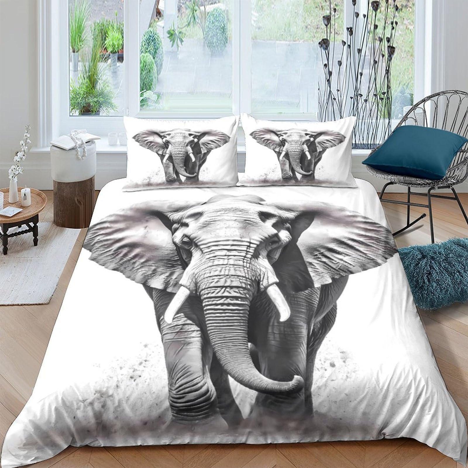 Ctjqhvkz Style-1 3D Printed Elephant Wildlife Fitted Sheet Microfiber Soft Animal Pattern Bed Cover For Bedroom Guest Room Dorm Decor Single（135X200cm）