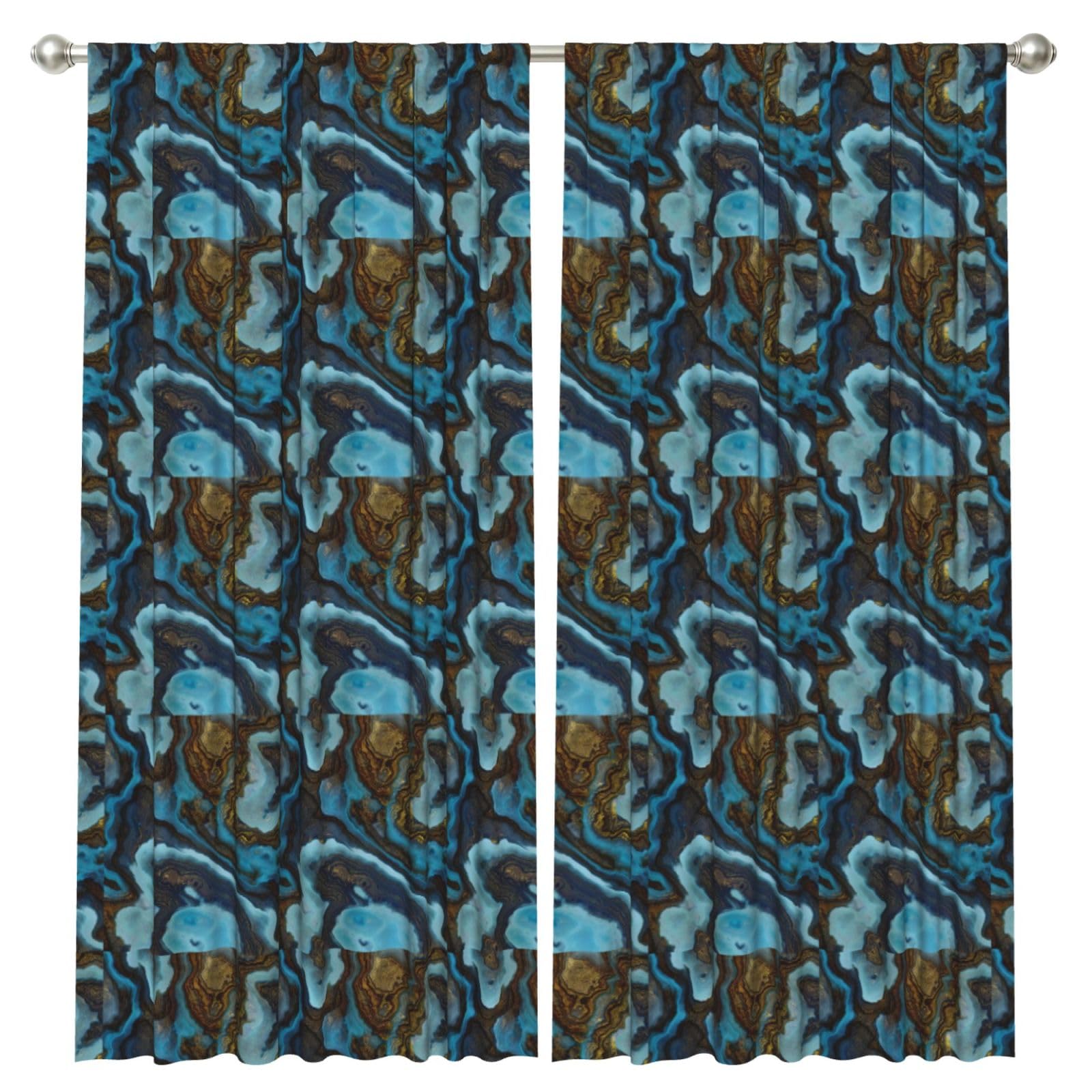 InOmak Abstract Liquid Marble Blue Golden, 2 Panels Window Curtains 52 x 84 Inch Blackout Curtains for Living Room Bedroom