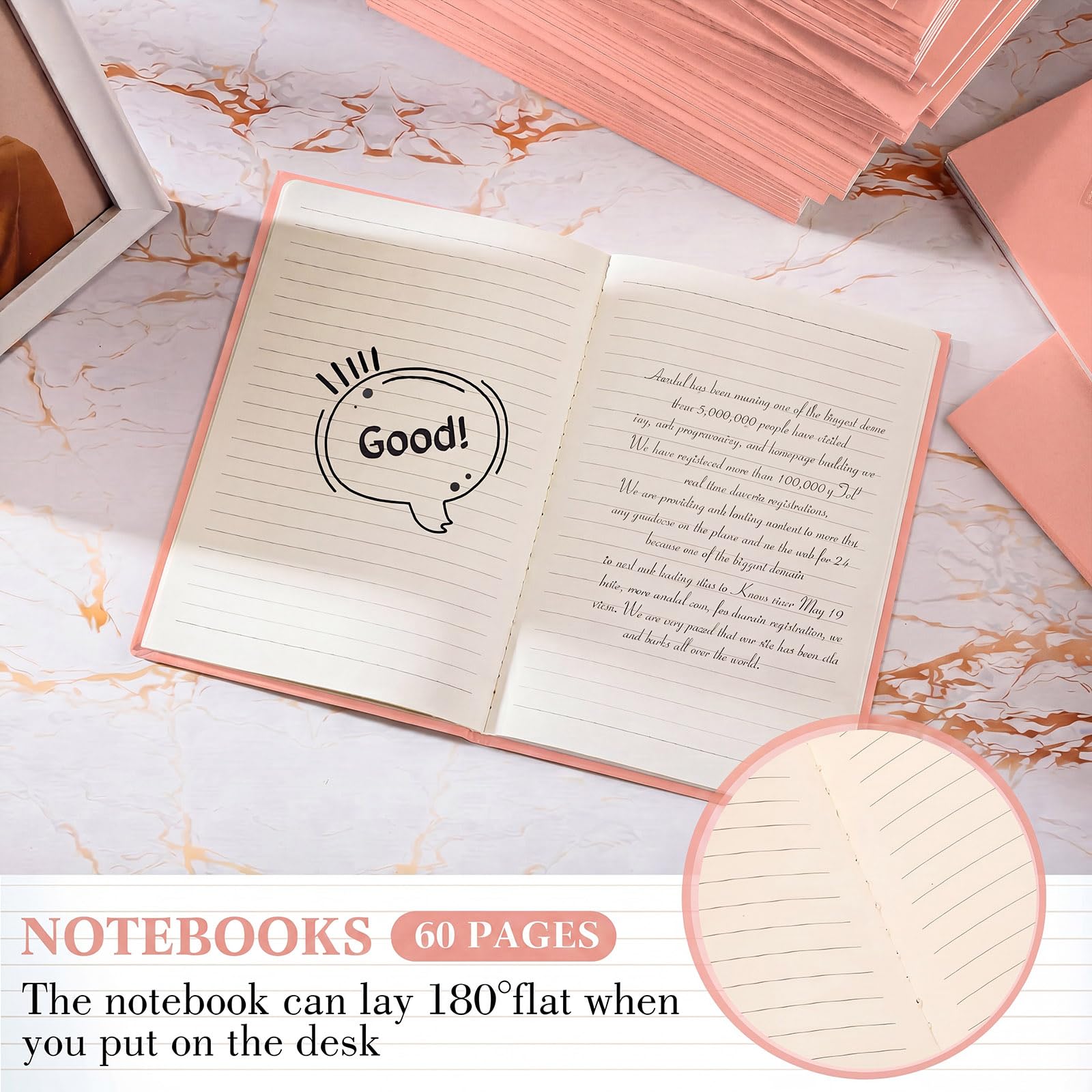 Mimorou Notizbücher, Kraftpapier, Softcover, A5, 14 x 21 cm, Notizblöcke mit 60 Seiten, 30 Blatt zum Schreiben, Skizzieren, Reisen, Bürobedarf (hautrosa, liniert), 100 Stück