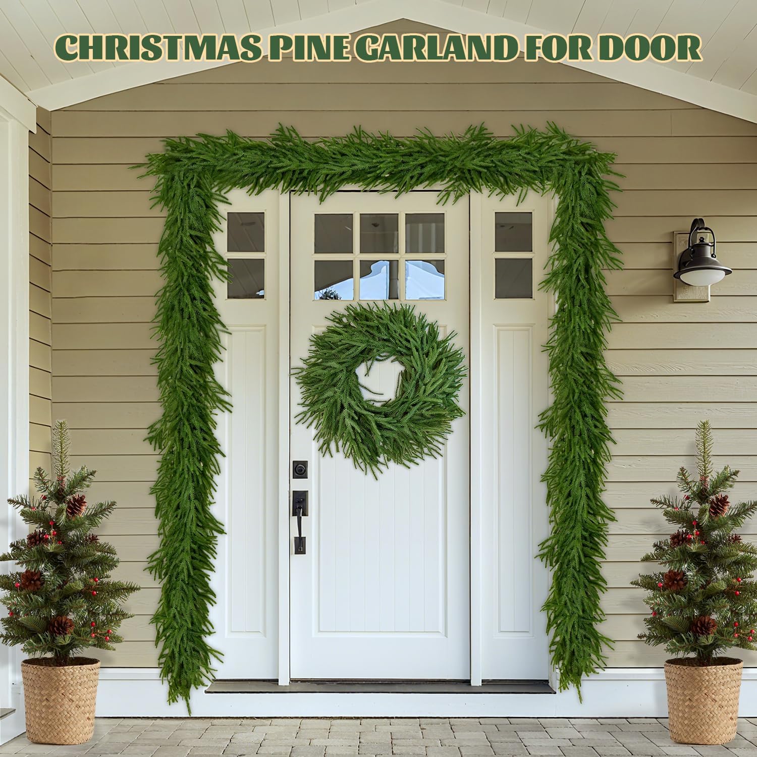 9FT Norfolk Pine Garland, Real Touch Artificial Greenery Garland, Flexible and Fluffable Christmas Garland Decorations for Mantle, Table, Staircase, Fireplace, Wall (9 Feet)