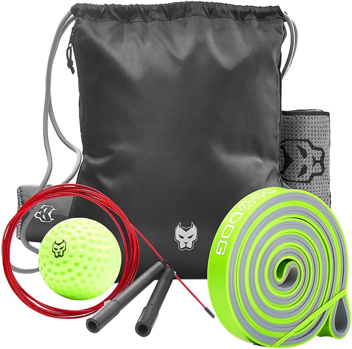 DS DOG Workout Bag Best Set for Optimal Training in Any Conditions – Includes Backpack, Dual Color Resistance Band, Foam Massage Ball, Microfiber Sport Towel & Jump Rope