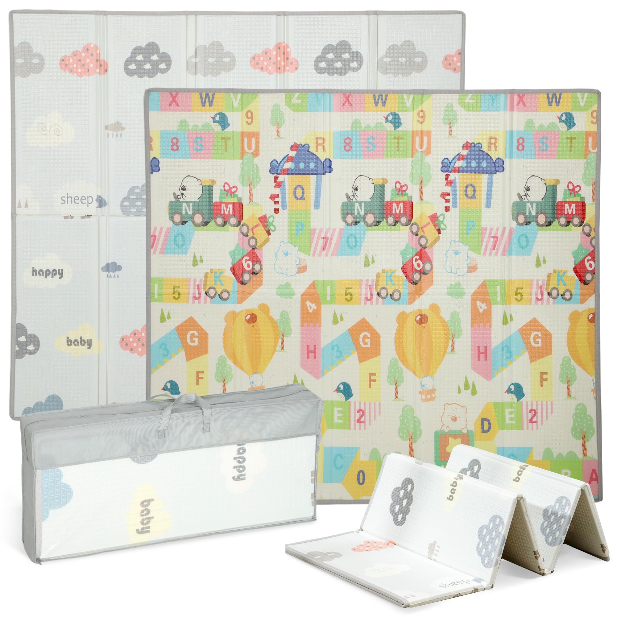 AIYAPLAY Tappeto per Bambini 0-3 Anni con Bordi Cuciti, Lettere dell'Alfabeto e Superficie Impermeabile, Tappeto Gattonamento in XPE e PE, 200x180x1.5 cm, Multicolore