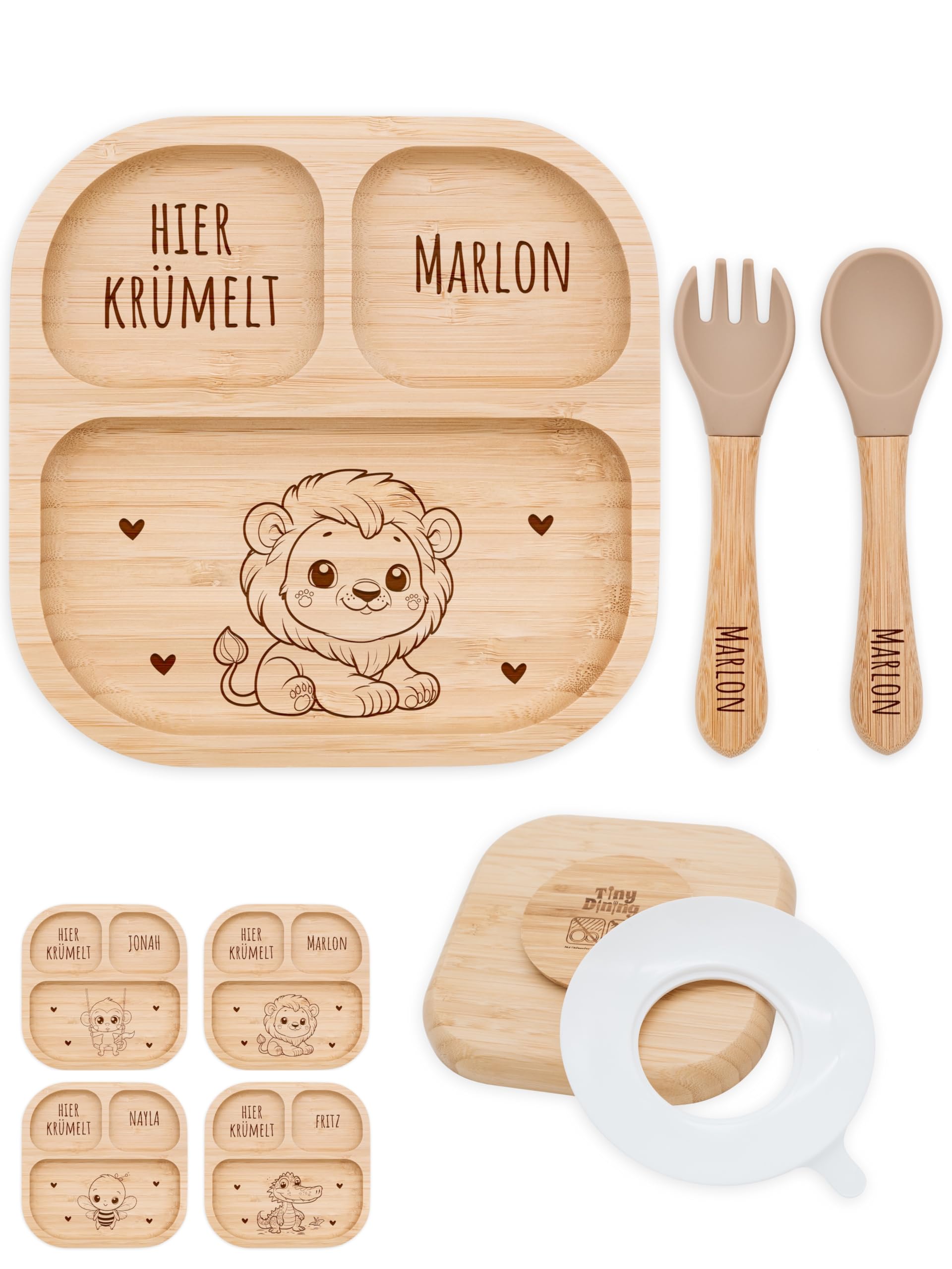 Bärenfreunde - Personalisierter Baby Teller mit Saugnapf - Praktisches Beikost Zubehör Säugling mit Namen - Kinder Teller Rutschfest - Personalisierte Geschenke Baby (Löwe)