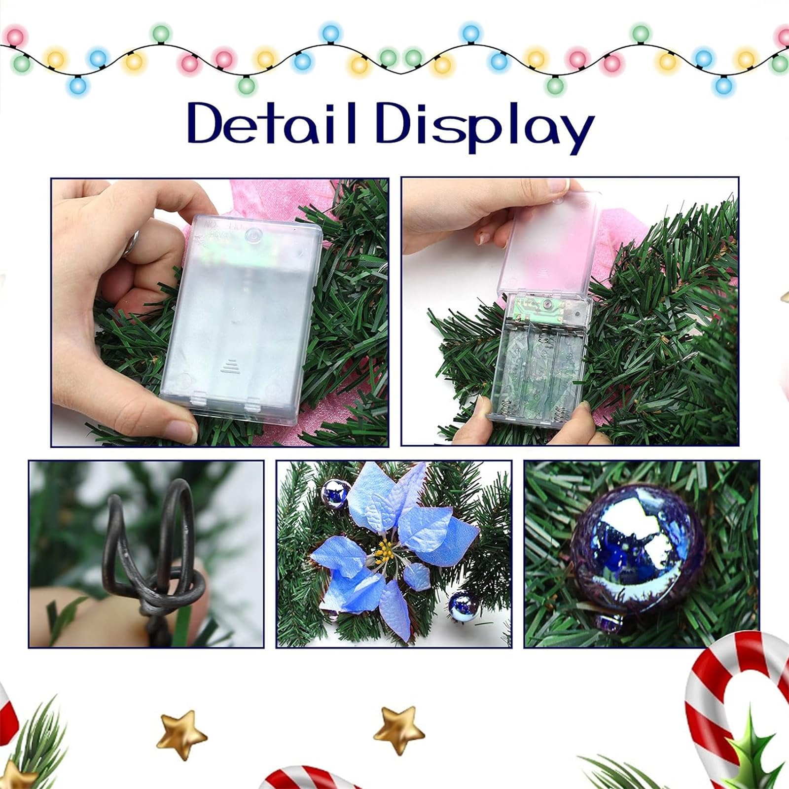 Guirnalda de luces de Navidad, guirnalda de flores artificiales de Navidad de 9 pies, ratán de Navidad para decoración de vacaciones al aire libre, interior, hogar, guirnalda de Navidad con bolas,
