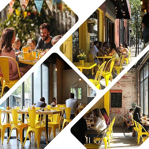 Miniatura 8 de Sillas de comedor de metal amarillas Set de 4 Sillas industriales apilables Adecuadas para comedor interiorexterior, cocina, restaurante, café Daisy