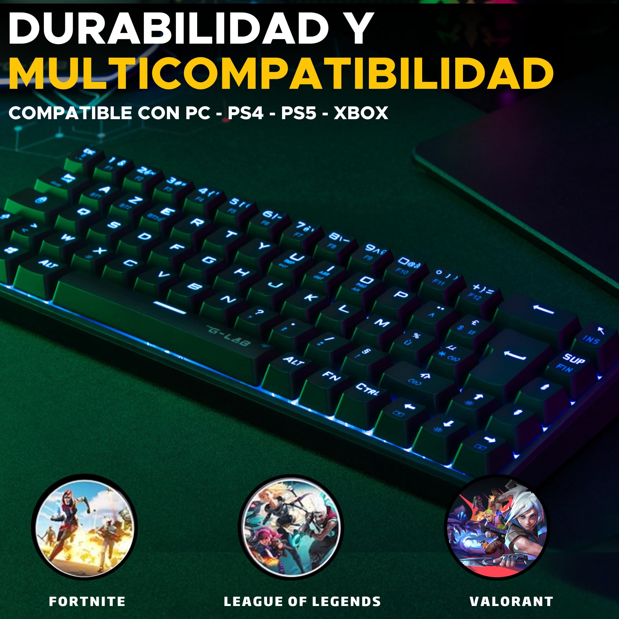 The G-Lab Keyz Titanium - Teclado Mecánico Gaming 65% Negro QWERTY ES | Con Cable USB, Formato 65%, Switch Rojo, RGB Personalizable, Anti-Ghosting, Macros, Negro