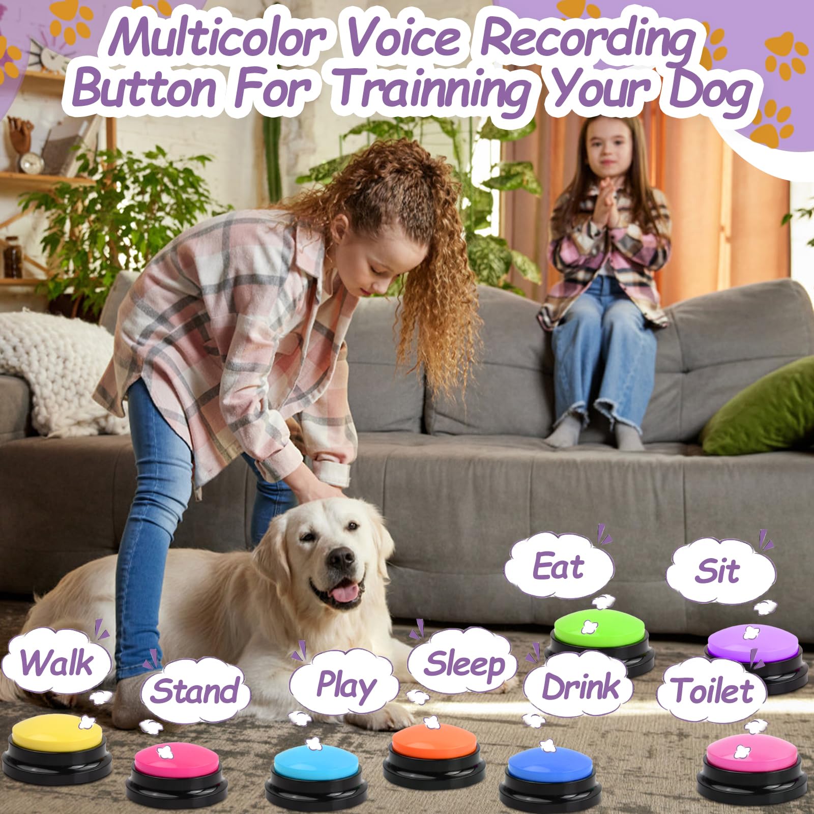5 Pièces Chien Entraînement Boutons, Animaux Compagnie Communication Boutons, 30 Secondes Enregistrable Boutons de Réponse Parlant, Dressage Buzzer pour Chien Chiots Chat lEntraînement Communication