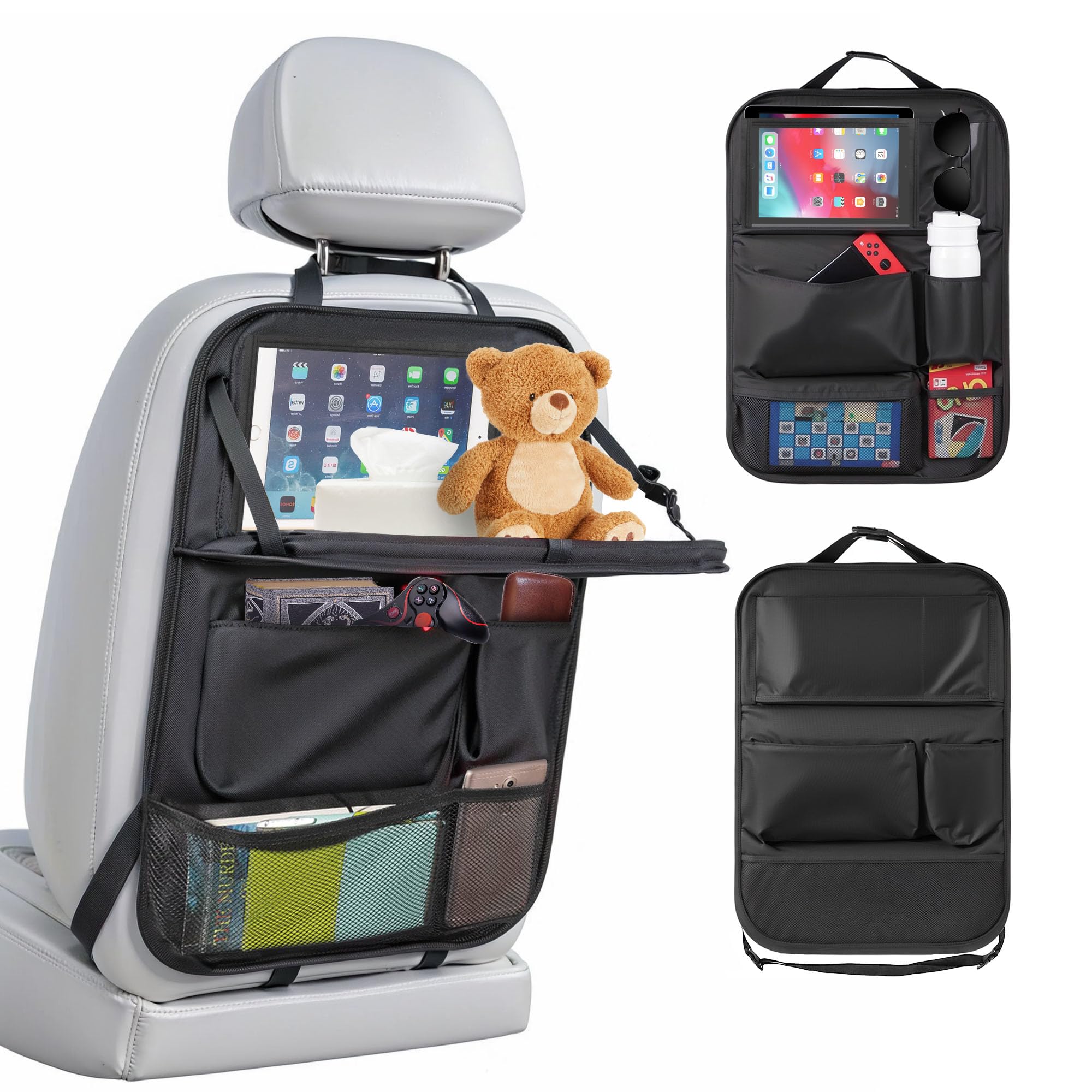 Organisateur Voiture Enfant Multi-Poches Organiseur de Siège Voiture, Grande Capacité Protege Siege Tablette avec Table Pliante, Rangement Siege Voiture Résistant Aux Rayures et à L'usure
