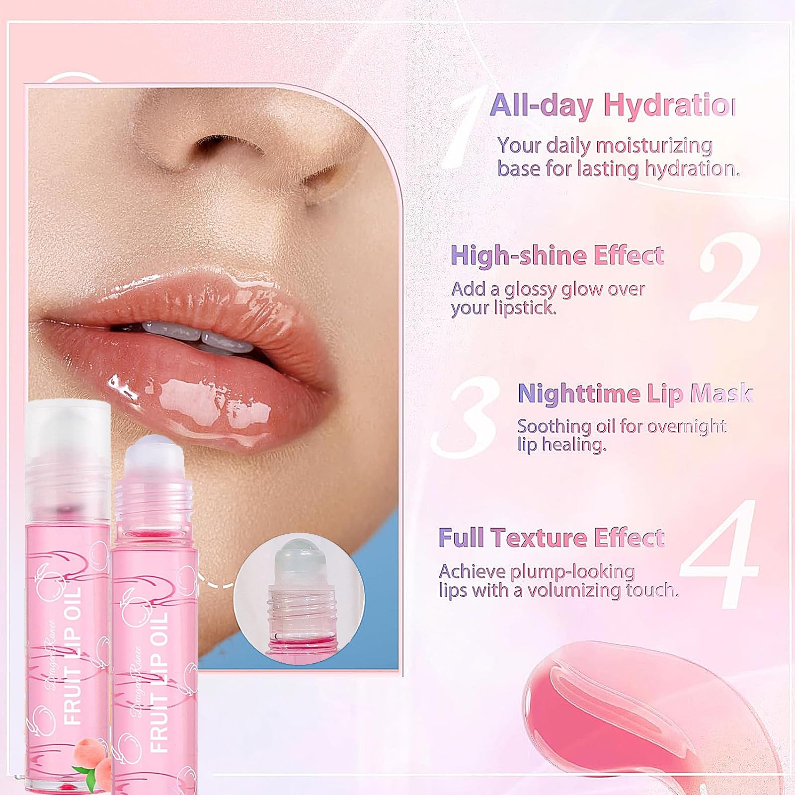 Aceite hidratante para labios, 6 unidades de aceite de brillo labial Plumpimg, bálsamo labial de larga duración, no pegajoso, brillo labial, transparente, incoloro, loción hidratante para labios 6