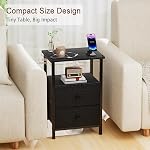 LOAKEKEL Night Stand, Bed Side Table with 2 Fabric Drawer for Living Room, Nightstand with Large Storage Space, End Table with Shelf for Bedroom, Black, HETS002BK-1