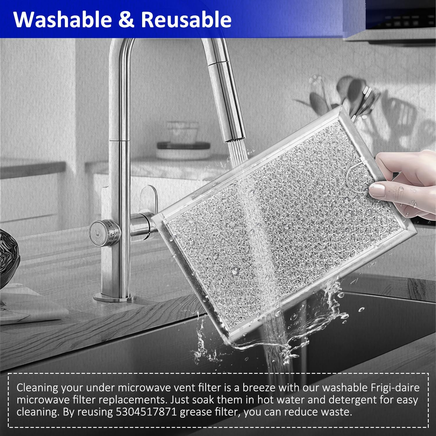 HASMX Microwave Grease Filter Replacement Part for LG Models LMH2016SB LMH2235ST LMV1635SB LMV1635SW LMV2083SB LMV1831SB LMV1831ST Aluminum Mesh Microwave Grease Filter - 5" x 7-5/8" x 3/32" (4)