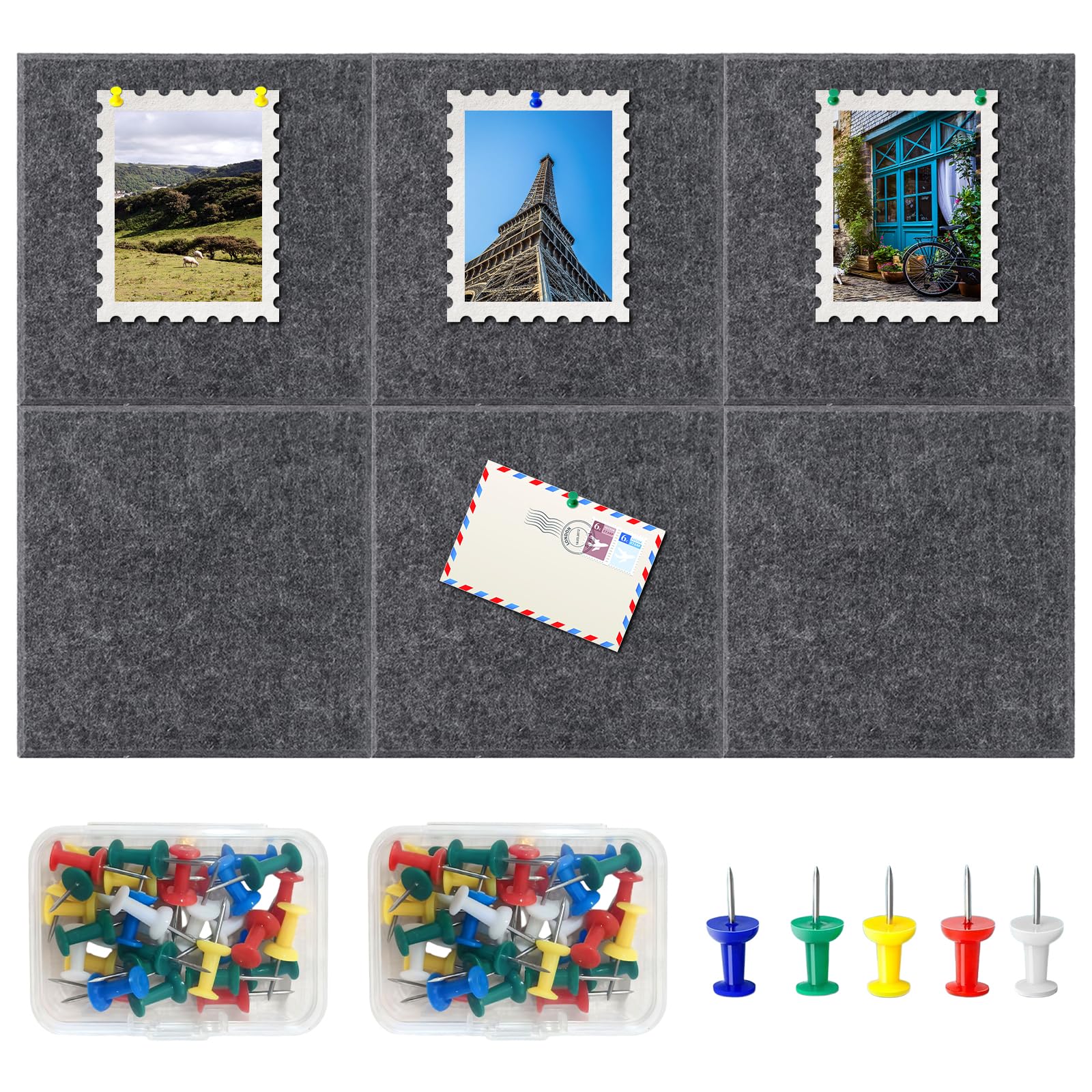 6 Pack Large Cork Board Pins for Walls, 36" x 24" Home and Kitchen Pin Board Cork Notice Boards with Colored Pushpins, Bulletin Boards with Removable Self-Adhesive Strips for Walls Office