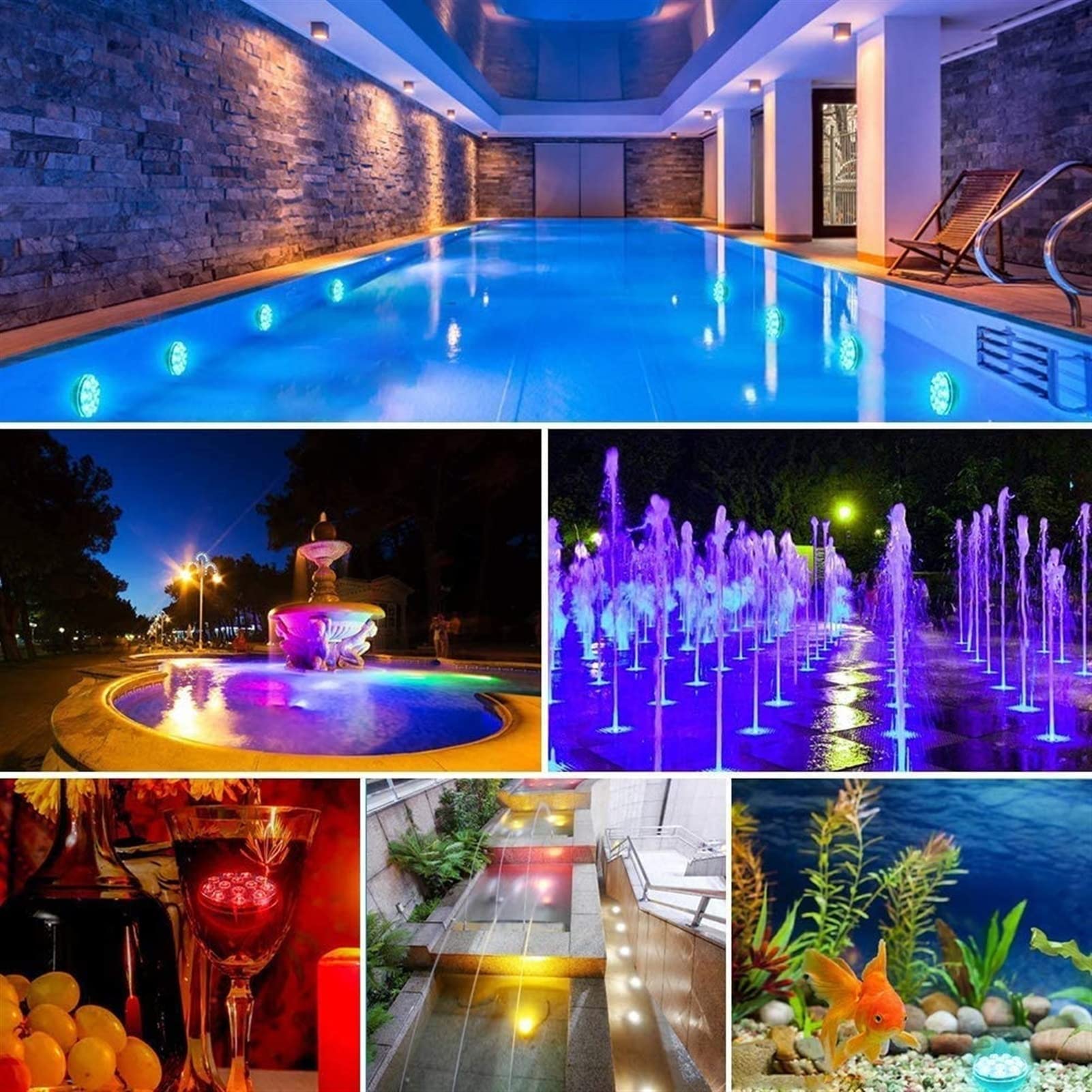 RVB sous-Marin USB Lumières LED Submersibles magnétiques Rechargeables Lumières de Piscine imperméable des lumières de Piscine for Vase d'aquarium (Emitting Color : 1 Controller 10 Lamp)