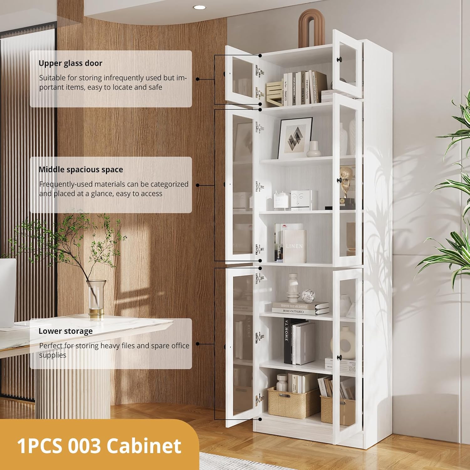 VOWNER Kitchen Pantry Storage Cabinet, DIY Large Pantry Cabinet with Doors and Shelves, 7-Tier Laundry Room Cabinets, 85.5" Tall Storage Cabinets for Dining Room, Home Office (White)