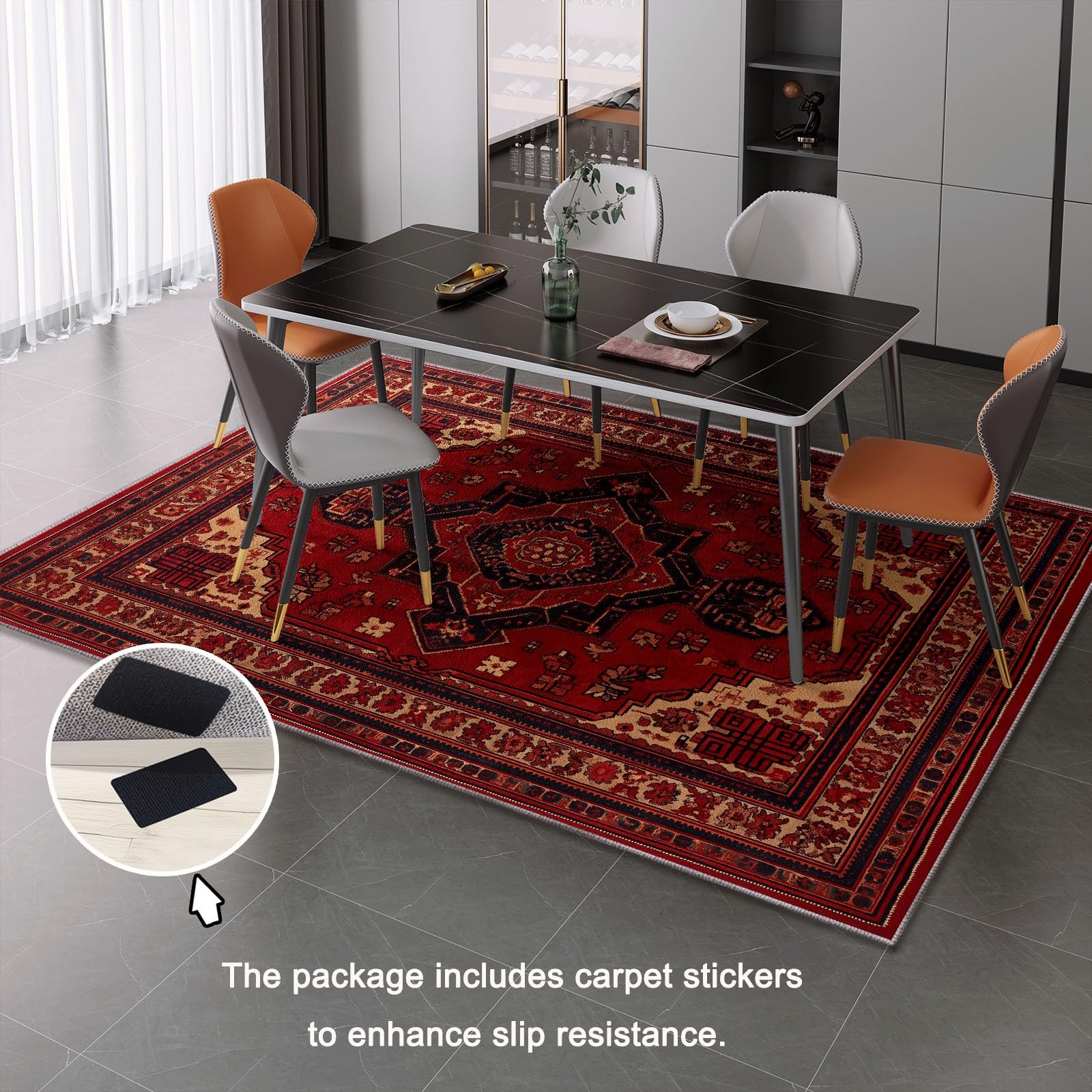Niedriger Stapel Teppich Antirutschunterlage 120 x 180 cm, Traditionell Persischer Stil Geometrisch Floral Teppich Wohnzimmer, Rot Teppiche Waschbar für Küche, Flur, Schlafzimmer, Spielzimmer