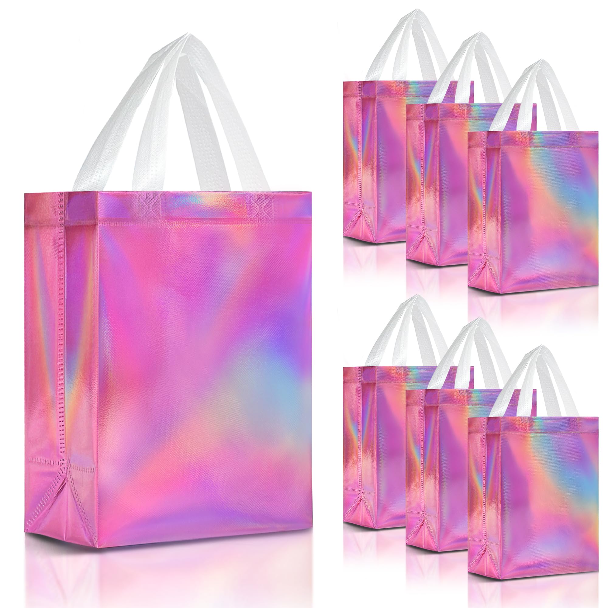Nush Nush Pink Iridescent Gift Bags Bulk Medium Size – Set of 30 Reusable Holographic Pink Gift Bags Bulk With Handles - For Small Business, Bridal