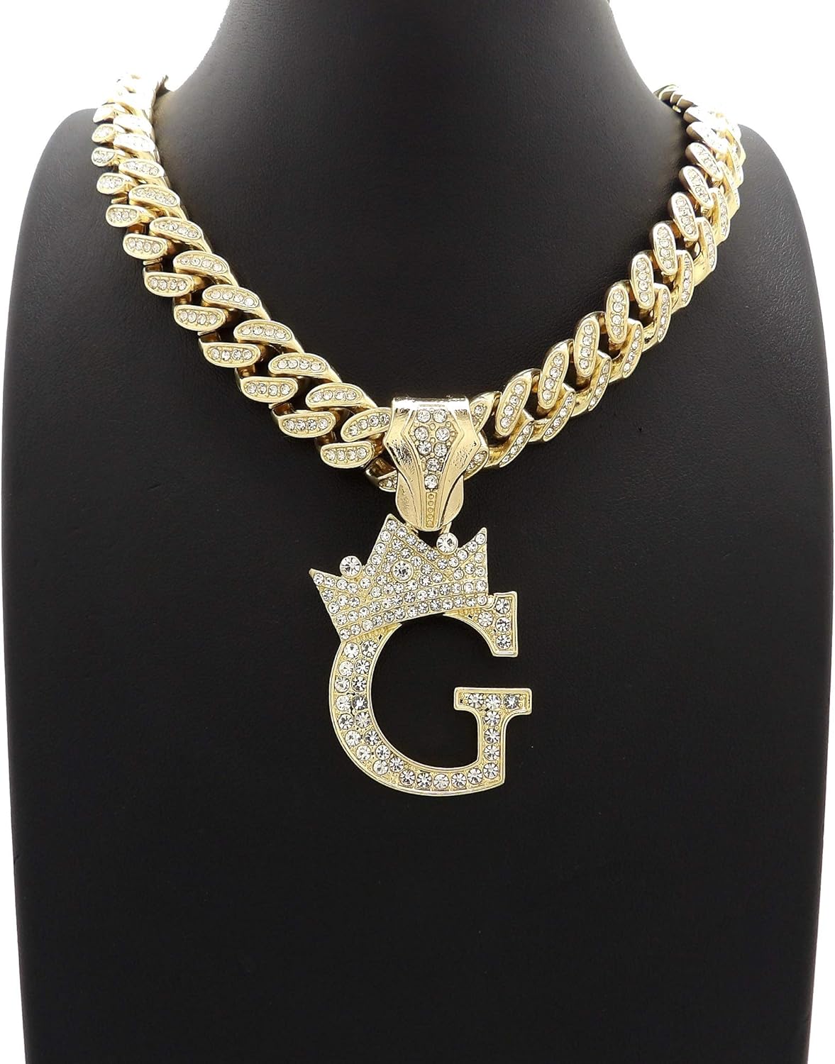 Hip Hop Alphabet Initial G CZ Pendant & 13mm 18" Full Iced Box Lock Cuban Chain Gold Plated Necklace - Image 3