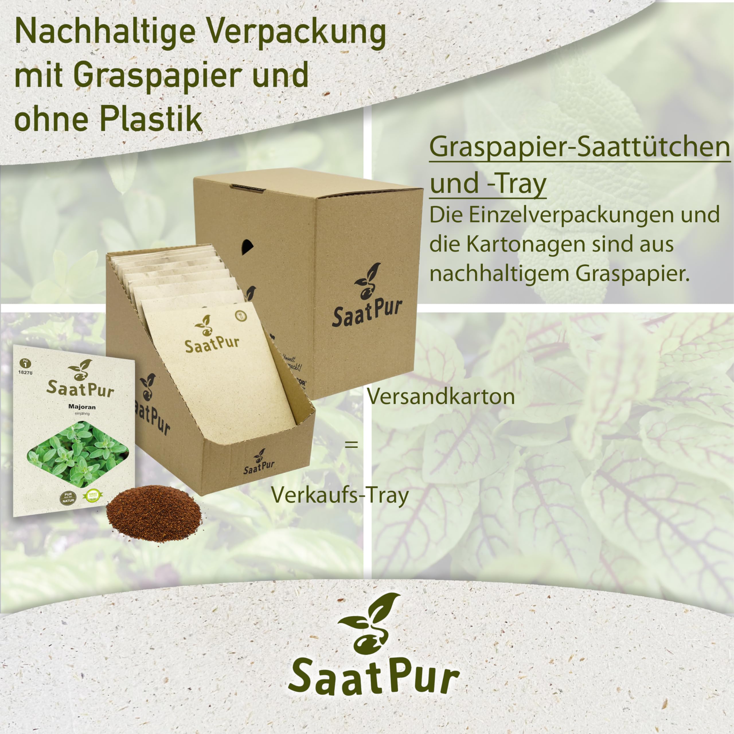 SaatPur Majoran Samen, Saatgut - Kleines Tray mit 25 Portionstüten für je ca. 500 Pflanzen