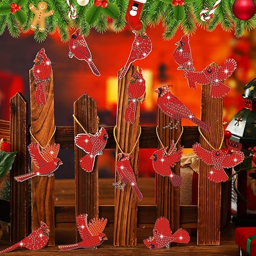 Miniatura 5 de Skylety Juego de 20 piezas de llavero de arte de diamantes cardenales con diseño de pájaro rojo 5D, llavero de pintura de pájaro rojo para adultos,
