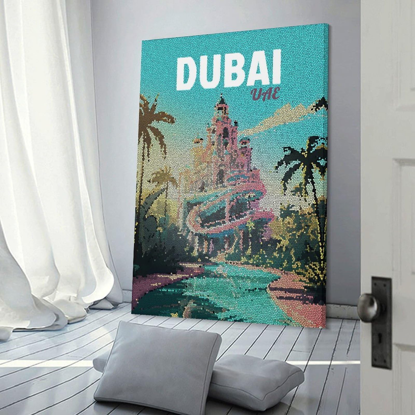 Junmoney Dubai UAE Mosaic Art Canvas Art Print 24x36inch(60x90cm), for Front Hall, Corridor Or Welcome Spaces, Home Artwork for First Impressions