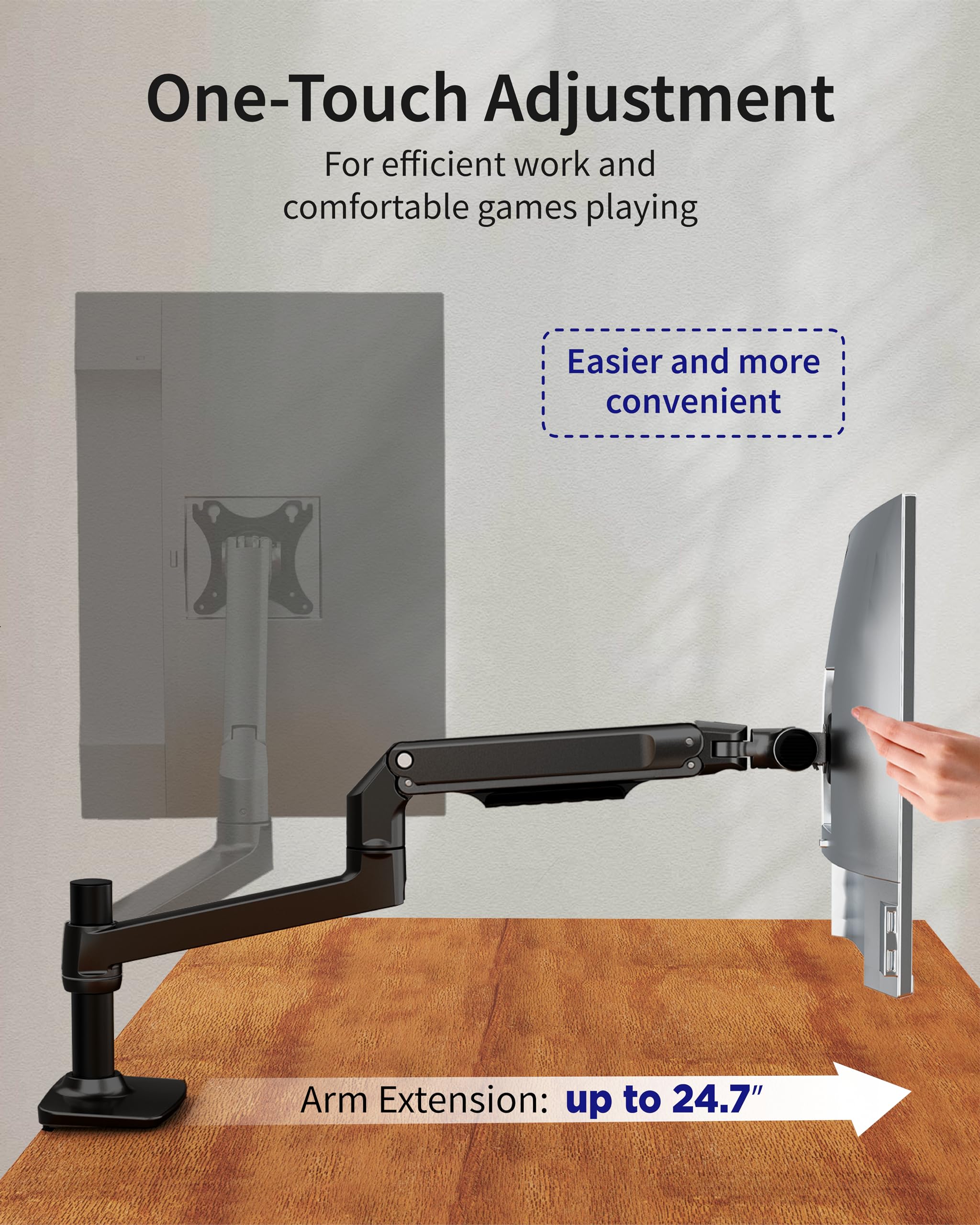Ergounion Braccio singolo per monitor da scrivania, supporta schermi fino a 40 pollici e 11,3 kg, completamente regolabile, supporto per monitor Vesa con morsetto a C e base con passacavo, in