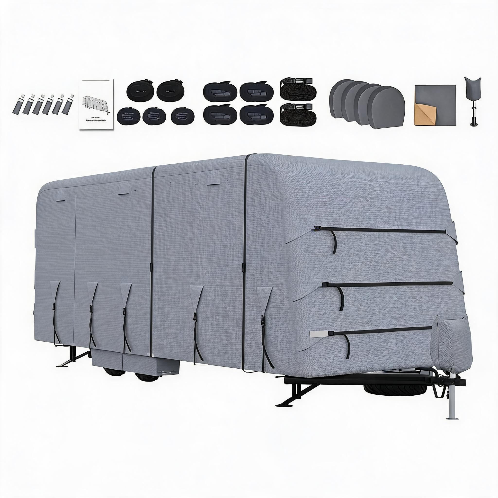 Wohnwagen Abdeckplane, 4-Schicht-Schutzhülle | Wasserdicht, UV-Beständig, Winddicht , Hagelschutz Mit 400 kg Reißfestigkeit