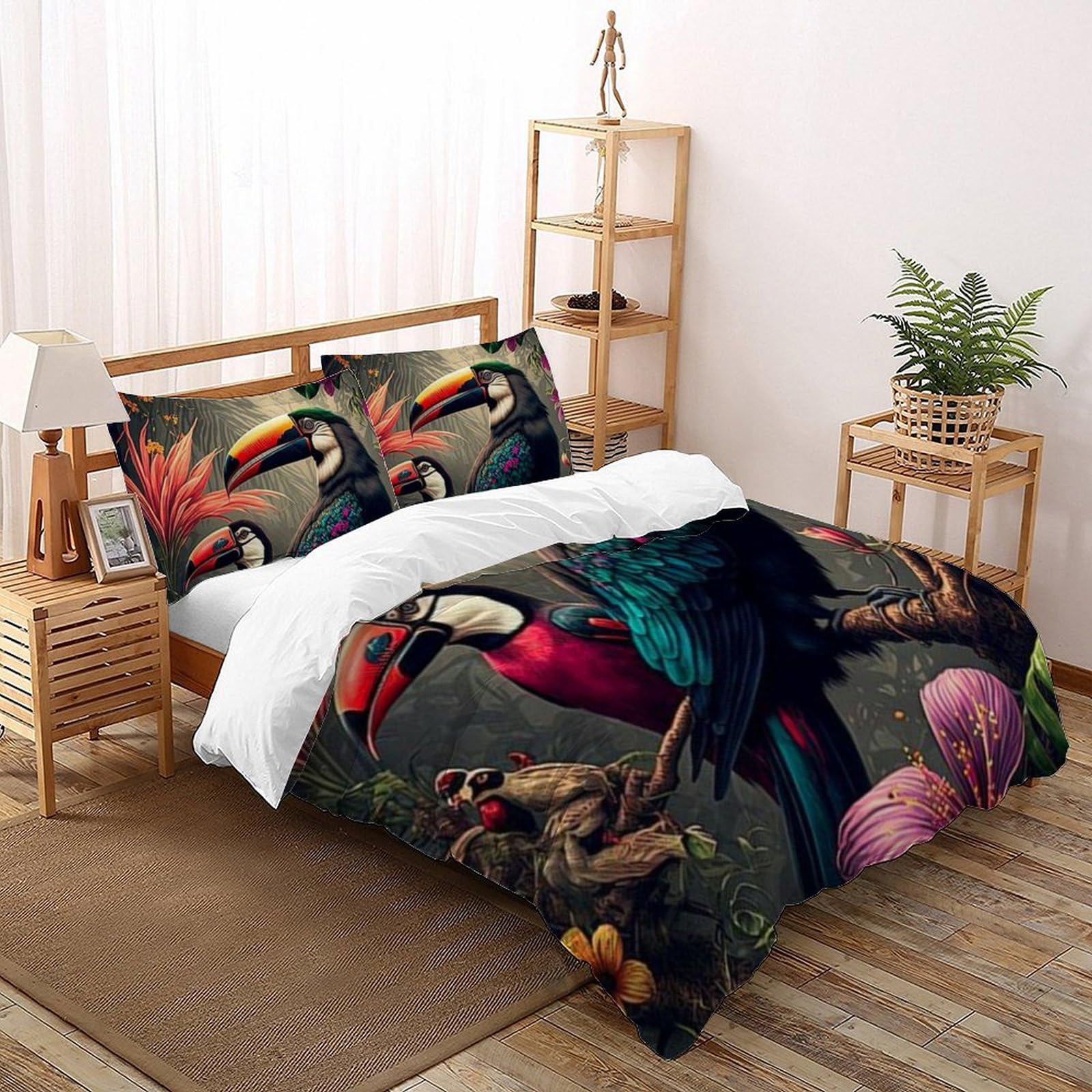 Housse de couette microfibre de qualité supérieure lit king size motif oiseaux