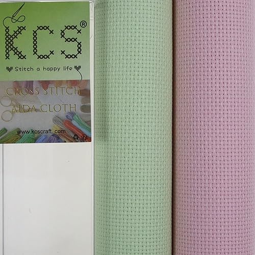 Miniatura 126 de KCS 2 piezas de tela de algodón Aida de punto de cruz contado de 15" x 18" para bordado (Lino, 14CT)