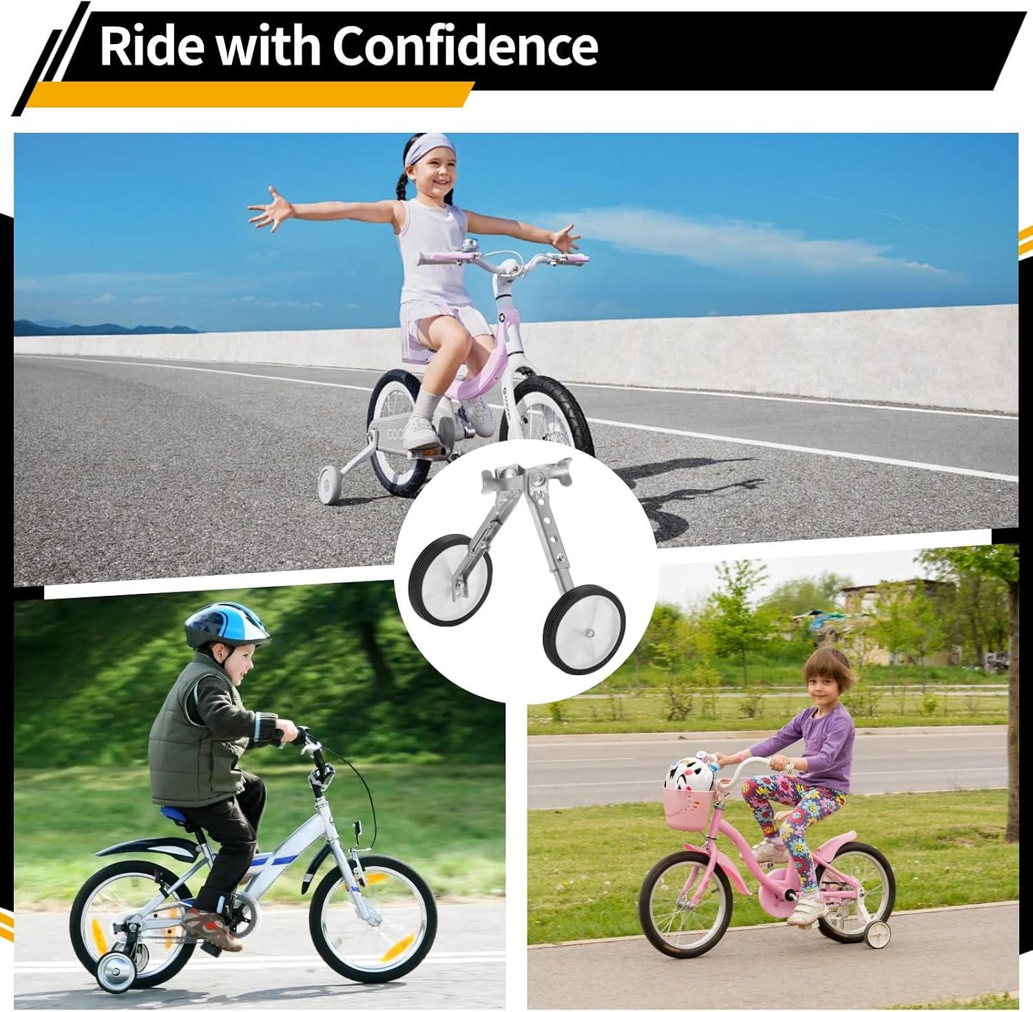 Bike Training Wheels for 18/20/22 Inch Bike, Metal Construction, Universal Adjustable Support Brackets 5.1 in Wheel, Easy Install Rear Wheel Balance Support