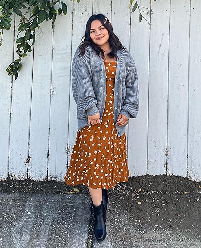 Miniatura 5 de QUALFORT - Suéter tipo cárdigan de punto para mujer, 100% algodón, de manga larga, con botones y de gran tamaño