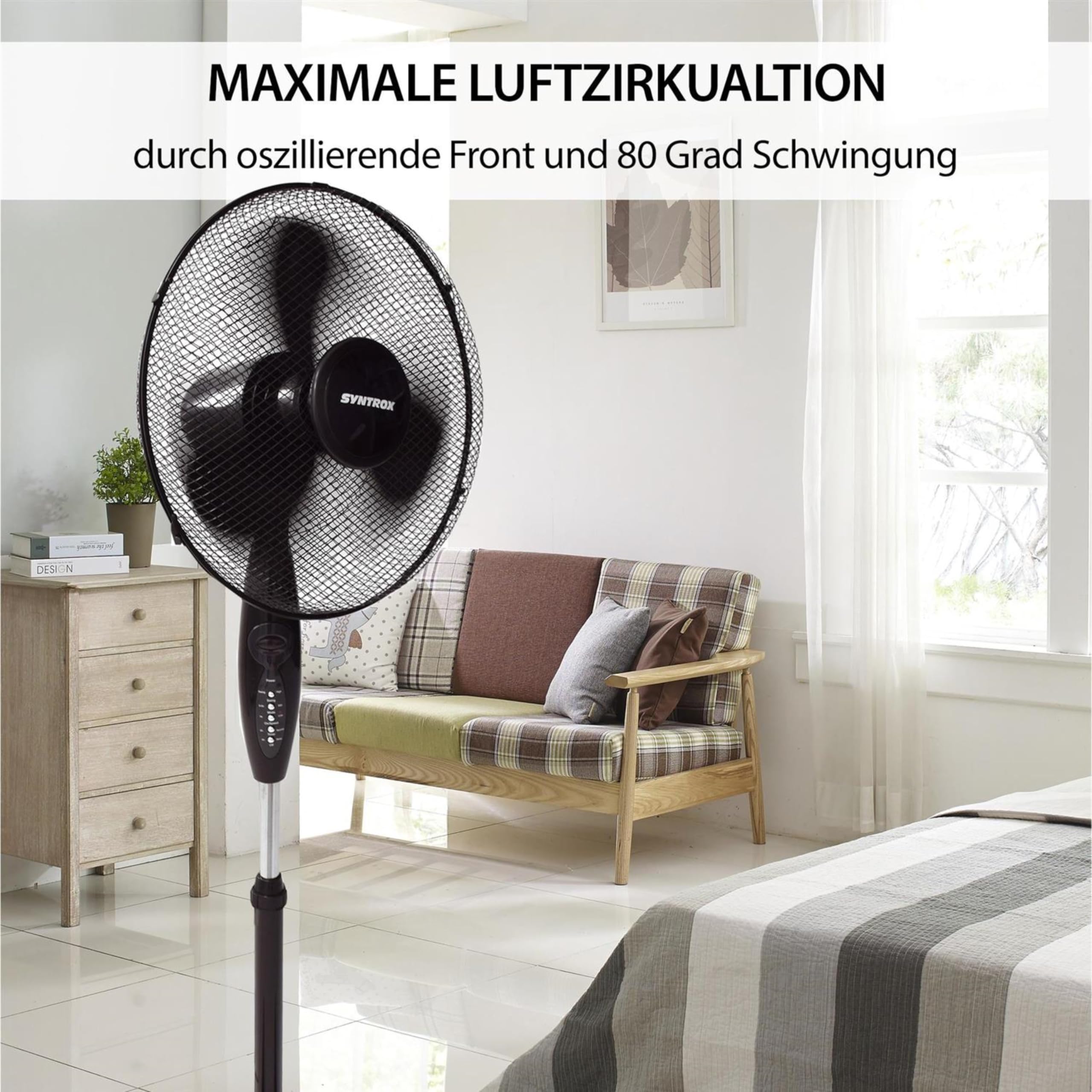 Syntrox Standventilator mit Oszillation Glittera, 50 Watt, LED-Display, höhenverstellbar