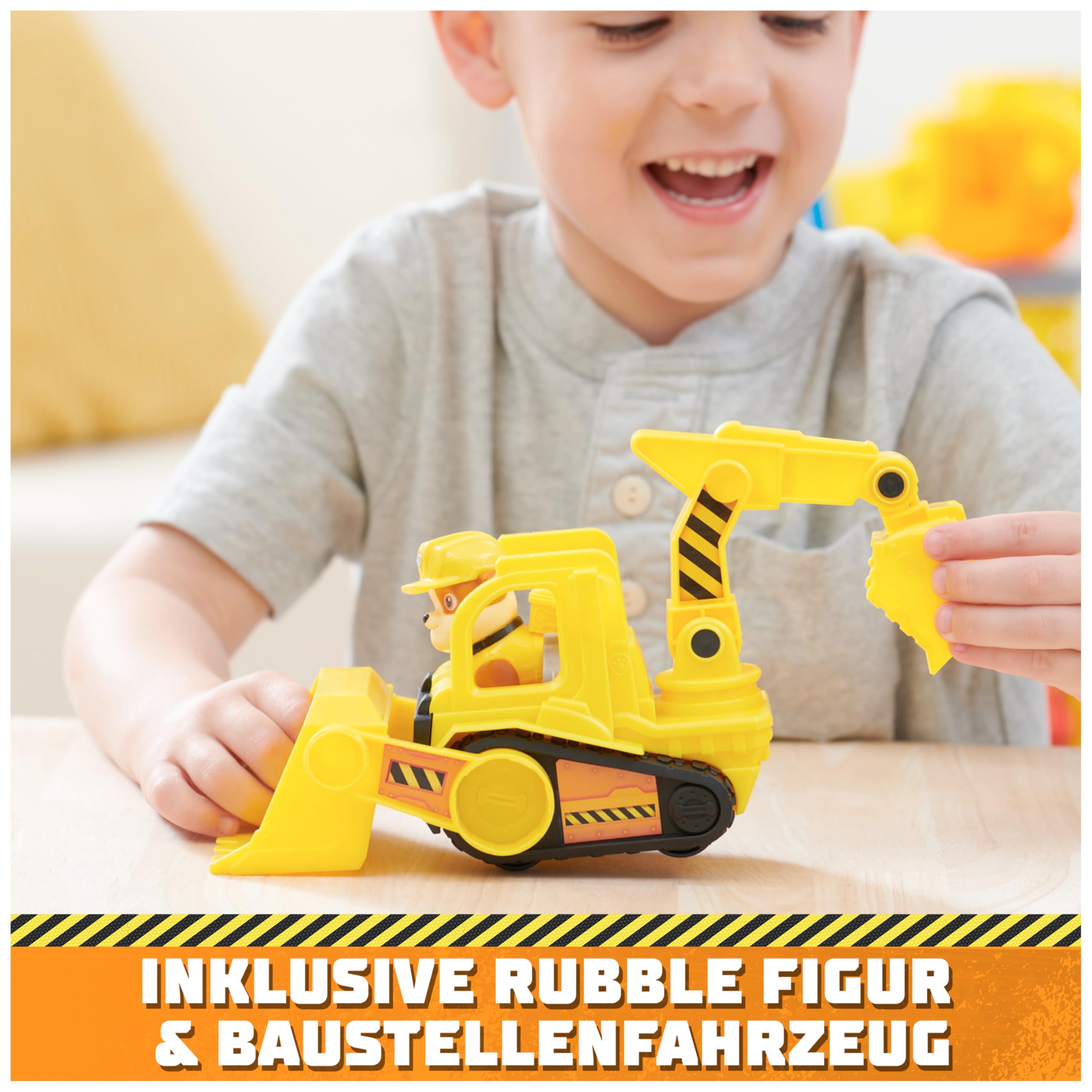 Rubble & Crew - Kran-Spielset Baupfoten Hof 68 cm, mit Rubble-Figur, Planierraupen-Fahrzeug und 340 g Build-it Kinetic Sand, Licht und Sound, ab 3 Jahren