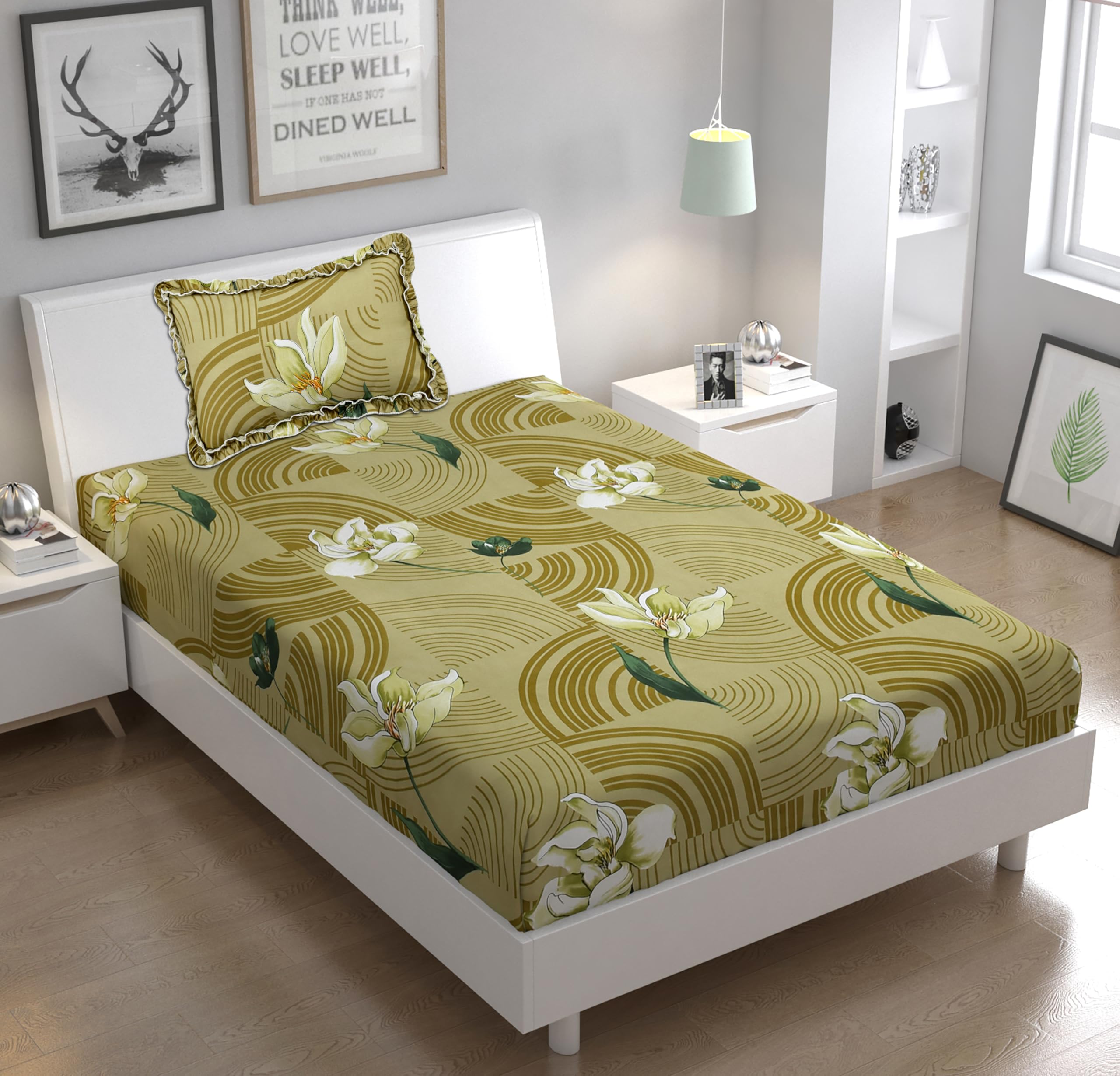 LCF | Designer Flat Bedsheet with 1 Frill Pillow Cover (Multicolor)-picture-46