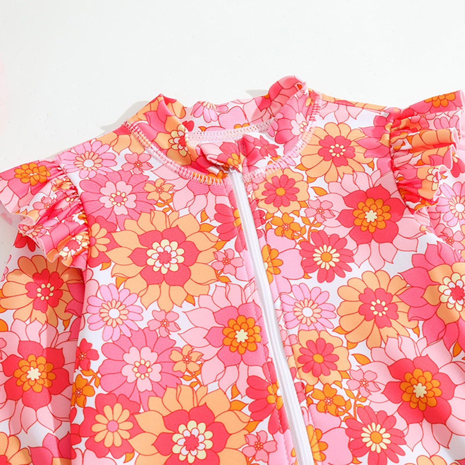 Generisch Bañador para niña, de manga larga, con estampado floral, traje de baño para playa, bikini con sombrero, 2 piezas
