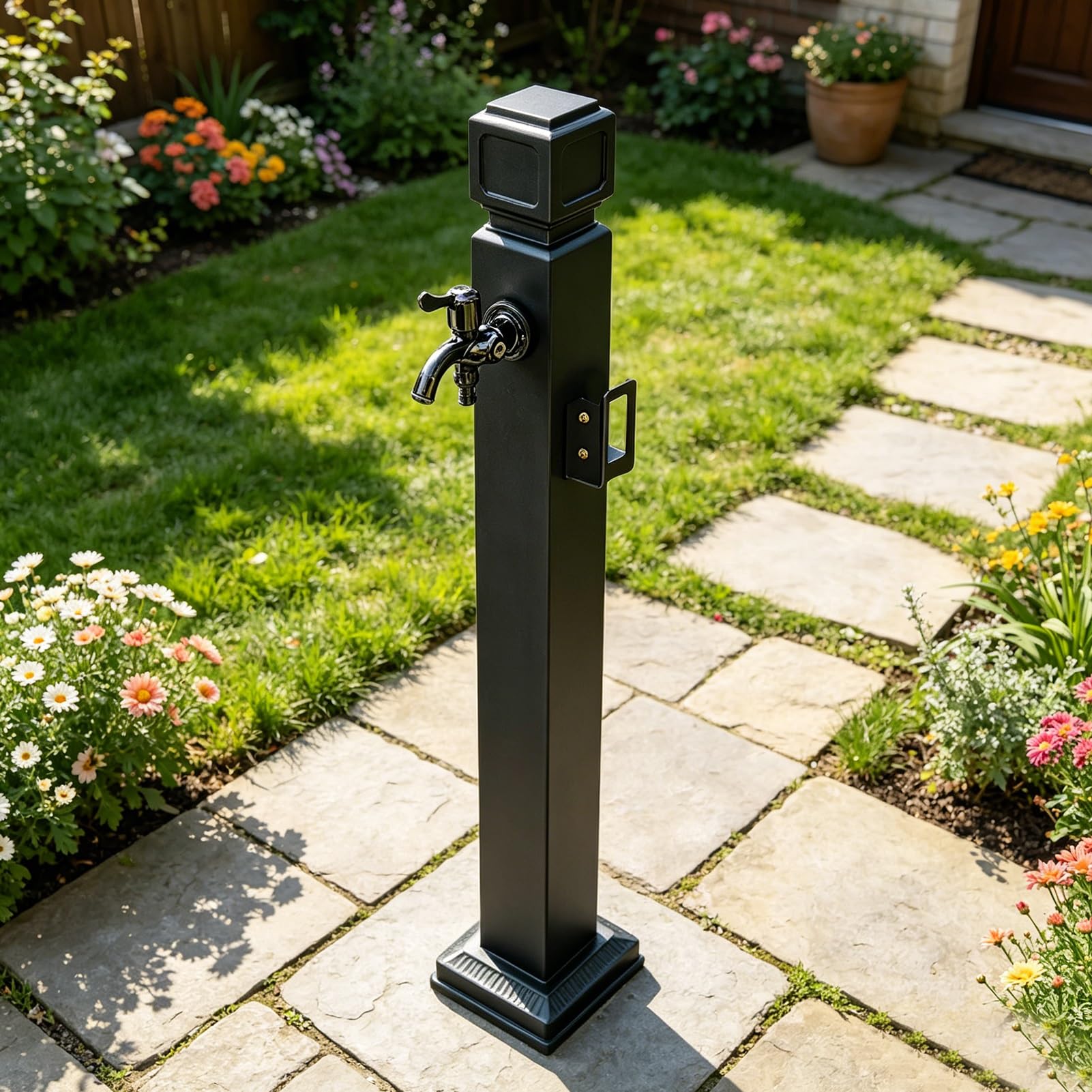 XDLEDMKIZ Vertical Garden Water Column, Outdoor Faucet with Double Outlet and Spray Gun, Decorative Water Fountain Yard Hydrant Stand, Antiq