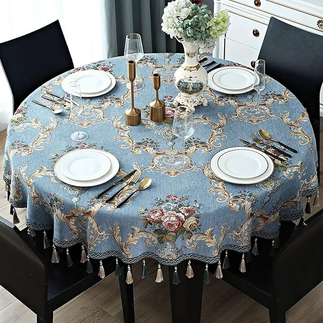 Brandless Vintage Chenille Tablecloth For Large Round Table High-end Tassel Lace Edge Tablecloths Floral Weave Round Table Cloth Cover Towel