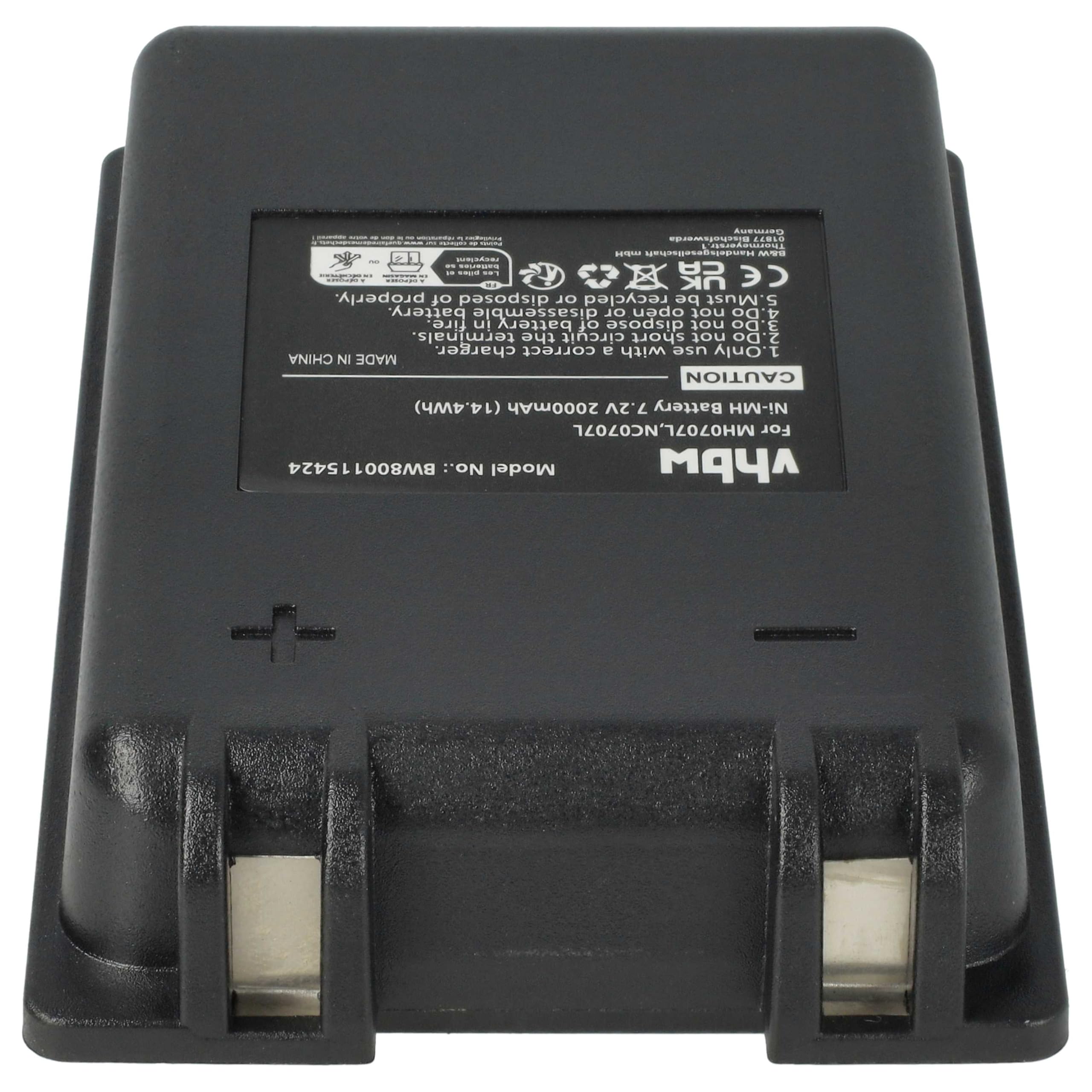 vhbw 5 x zamiennik baterii Autec MH0707L, NC0707L do sterowania radiowego, pilot zdalnego sterowania (2000 mAh, 7,2 V, NiMH) - czarny