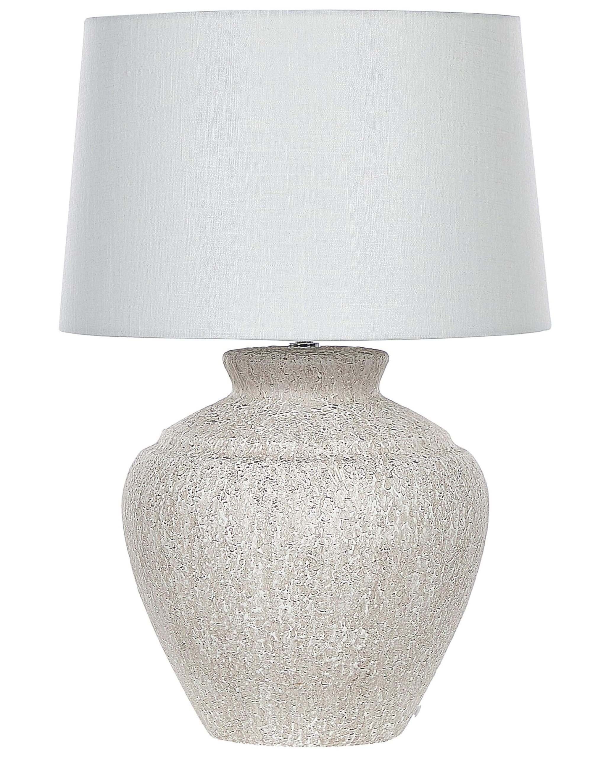 Beliani Tischlampe mit Keramikfuß hellbeige Steinoptik 60 cm Lampenschirm weiß Caine