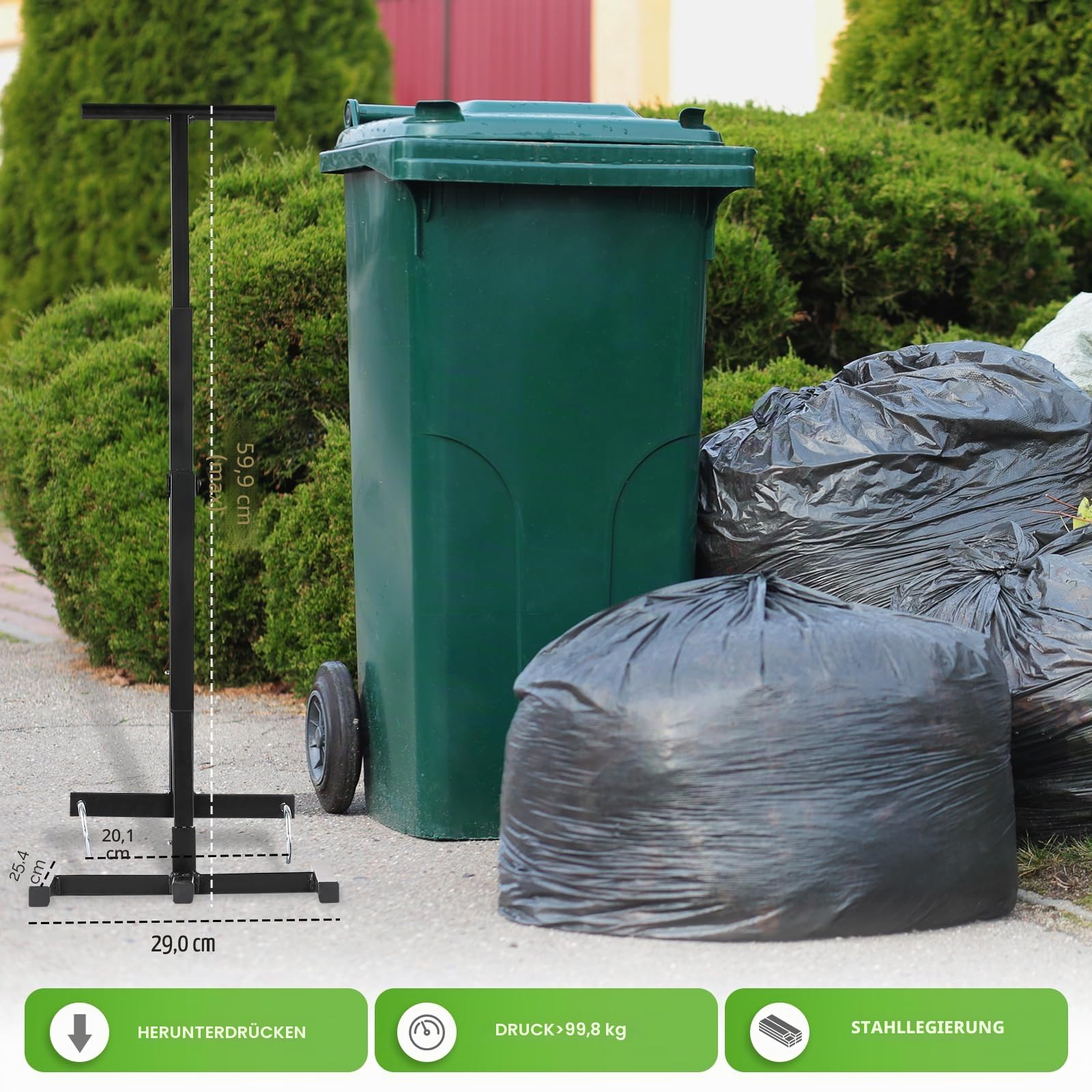 NEWTRY Manuelle Müllpresse, Müllverdichter für 120L-240L Mülltonne, Komprimiert Haushalts-, Küchen- und Gartenabfälle, Schwarz
