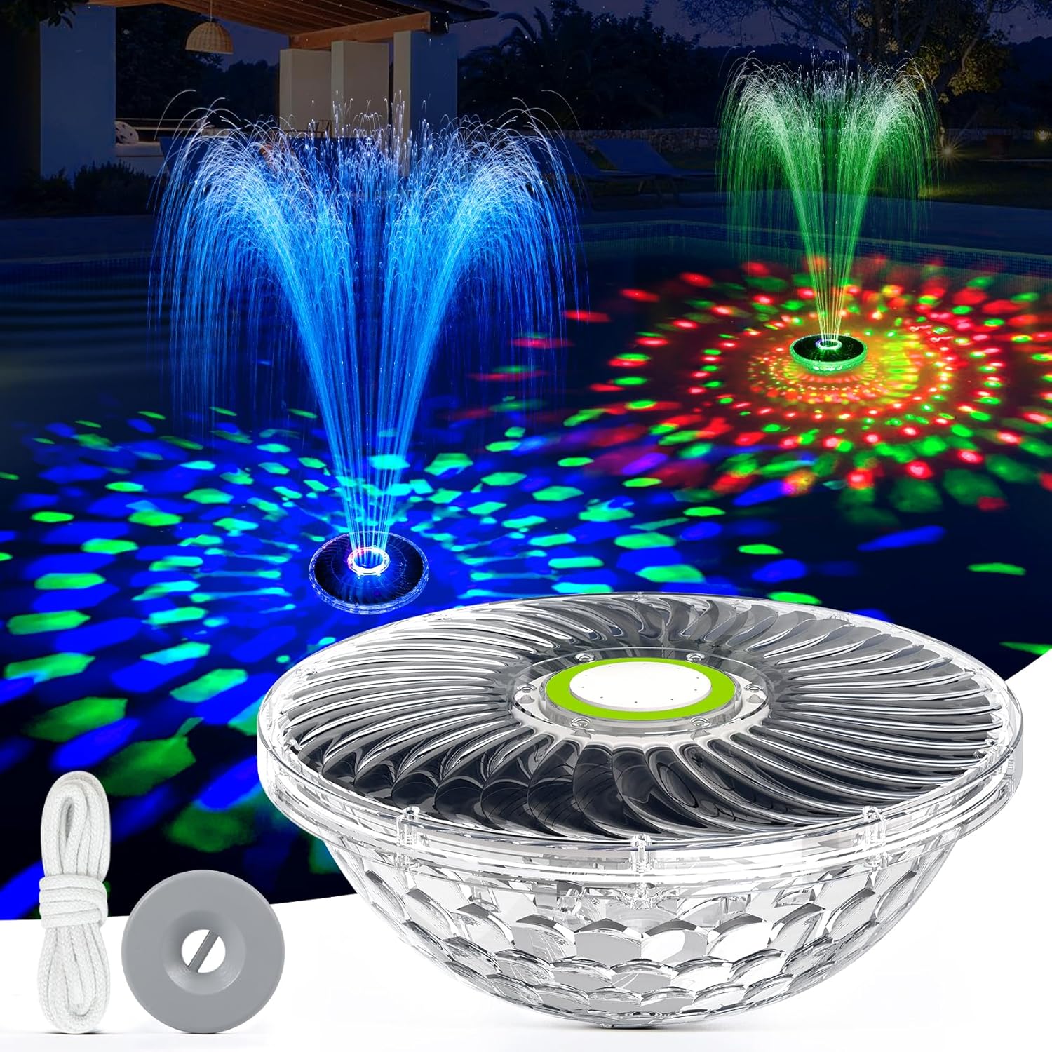 Solar Fountain with Light Show,Floating Solar Pool Fountains for Above ...