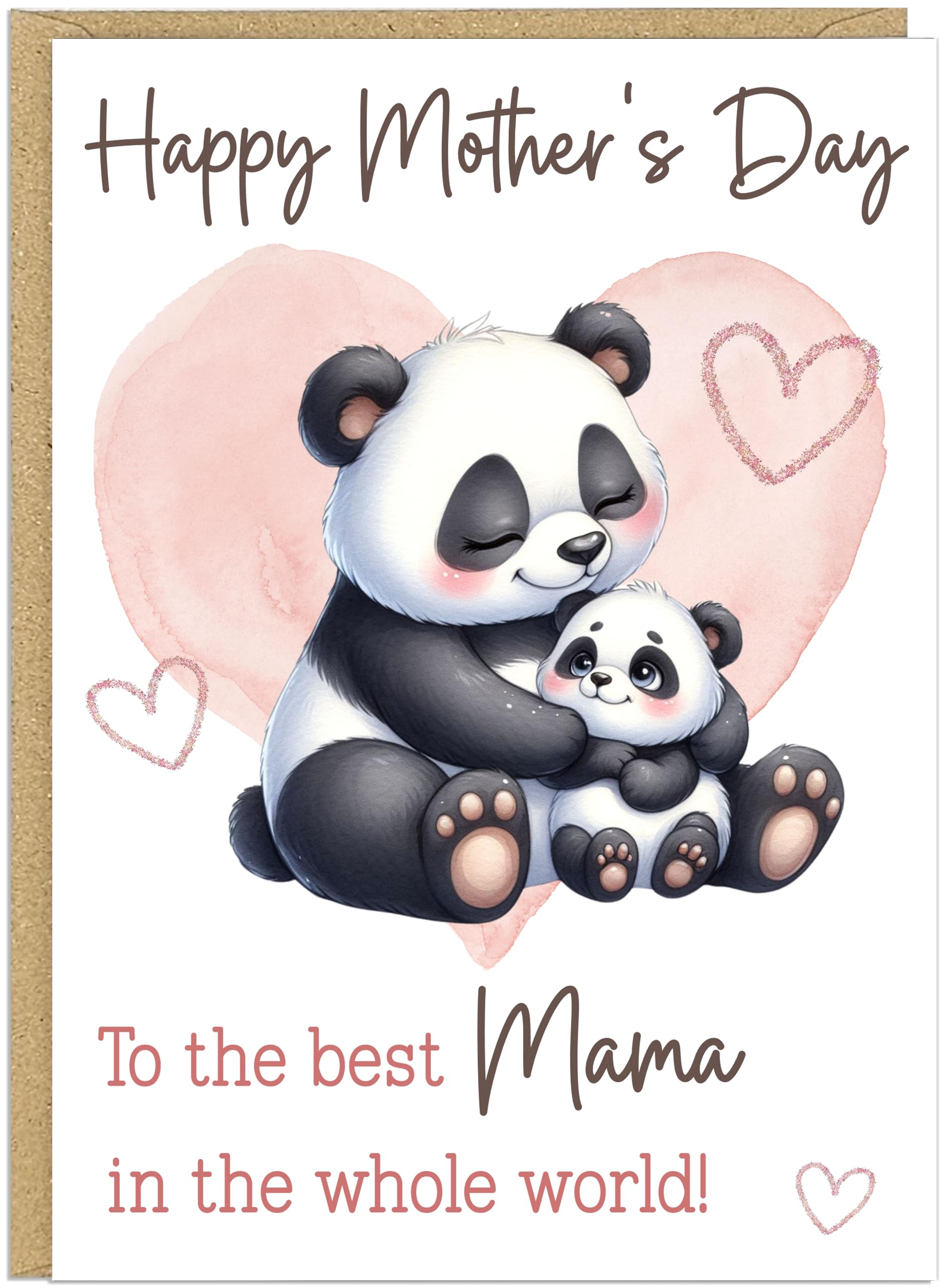 Personalised Happy Mother's Day Greeting Cards Custom Own Name For Mummy Mum Grandma Nanny Nan Best in World Cute Heart Animal Designs in A5 (Pandas)