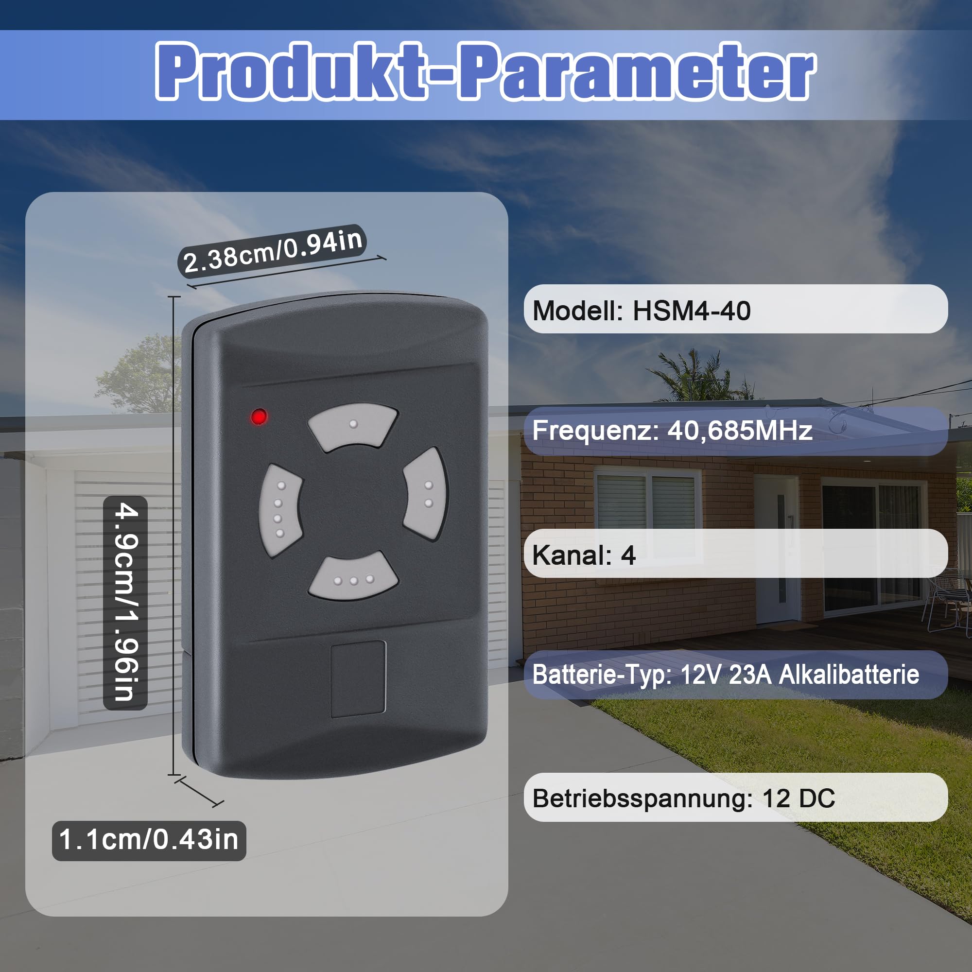 pepape 2 pièces Télécommande de Porte de Garage pour Hormann HSM4-40, HSE2-40, HS4-40, Compatible avec Hormann 40,685MHz Bouton Gris Télécommande de Garage